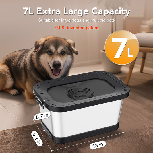 Decflow 7L Stainless Steel Dog Water Bowl, Non-Spill, Splash-Proof Dog Bowl with Non-Slip Mat, Anti-Spill Slow Feeder, Suitable for Messy Drinks, Heavy-Duty Pet Bowl for Indoor/Outdoor Use