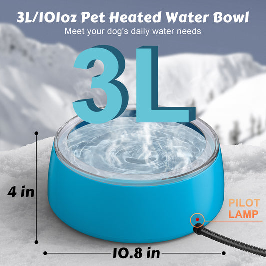3L Heated Water Bowl, Outdoor Heated Water Bowl, Suitable for Dogs and Cats, Waterproof Outdoor Heated Water Dish, Comes with Chew-Resistant Rope, Smart Heated Pet Bowl