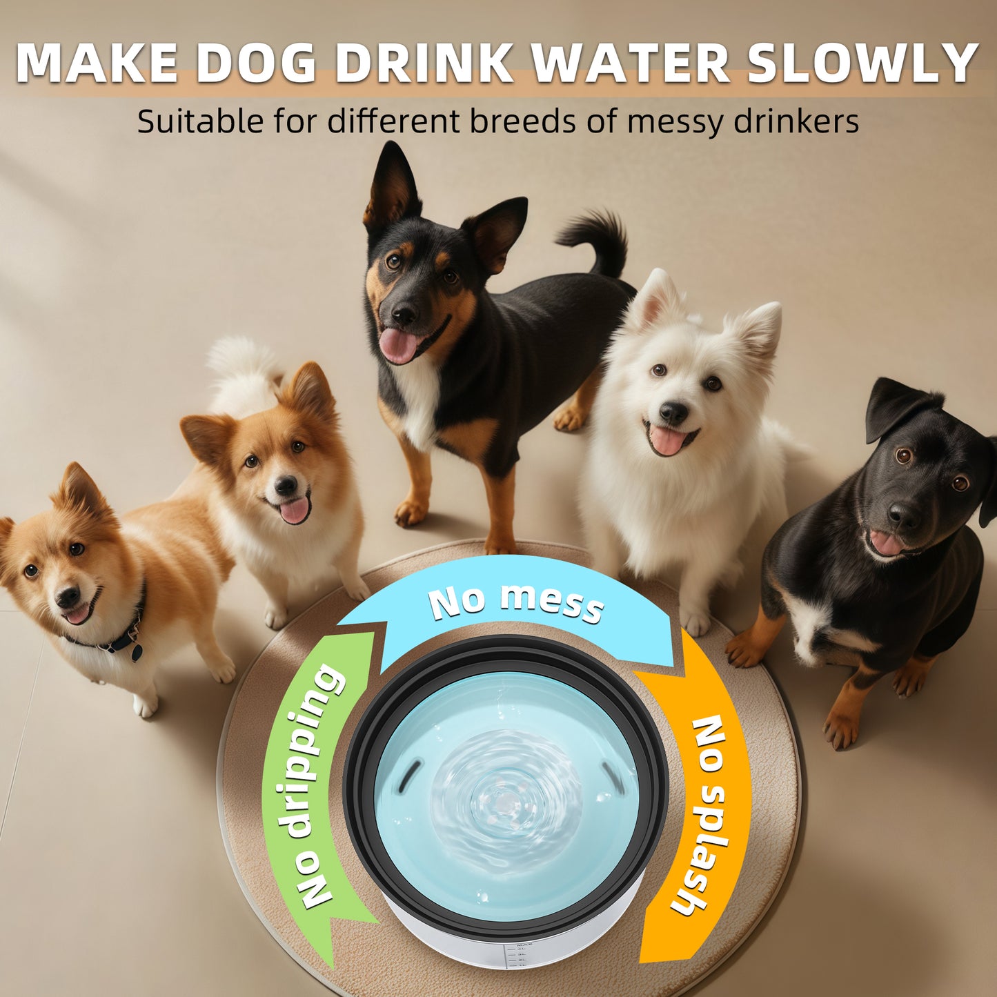 Decflow 1.2 Gallon (about 1.2 liters) Dog Water Bowl, Non-Spill, 4.5 Liter Large Capacity Spill-Proof Dog Bowl with Transparent Floating Tray, Splash-Proof, Slow Drinking Dog Bowl for Messy Drinkers (Transparent)