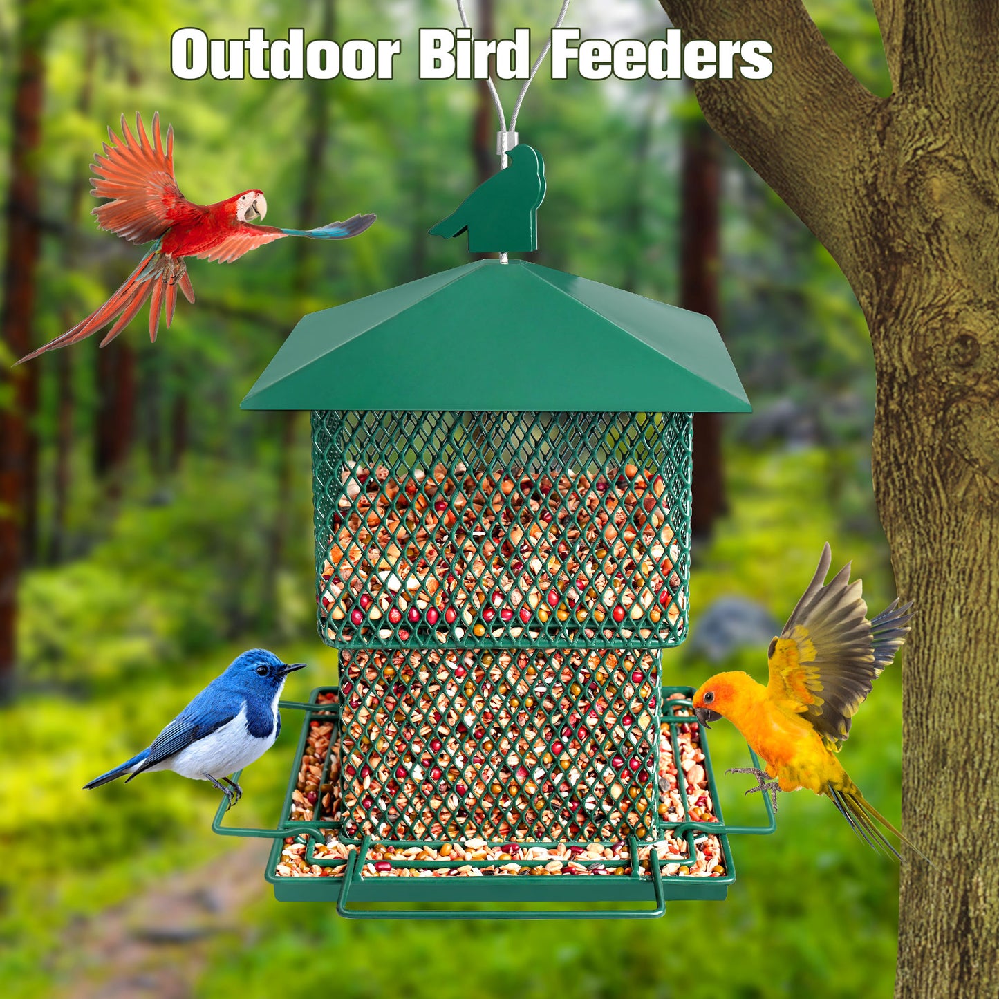 Decflow Metal 6.5-lb Capacity Hanging Chew-Proof & Water Resistant Bird Feeder, Green