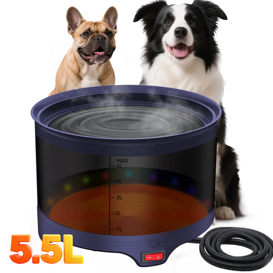 5.5L Heated Water Bowl, 1.45Gal Large Heated Dog Bowls for Outside, Outdoor Winter Waterproof Heat Pet Water Bowl with Chew Resistant Power Cord & LED Neon for Dog/Cat/Chicken/Duck/Rabbit