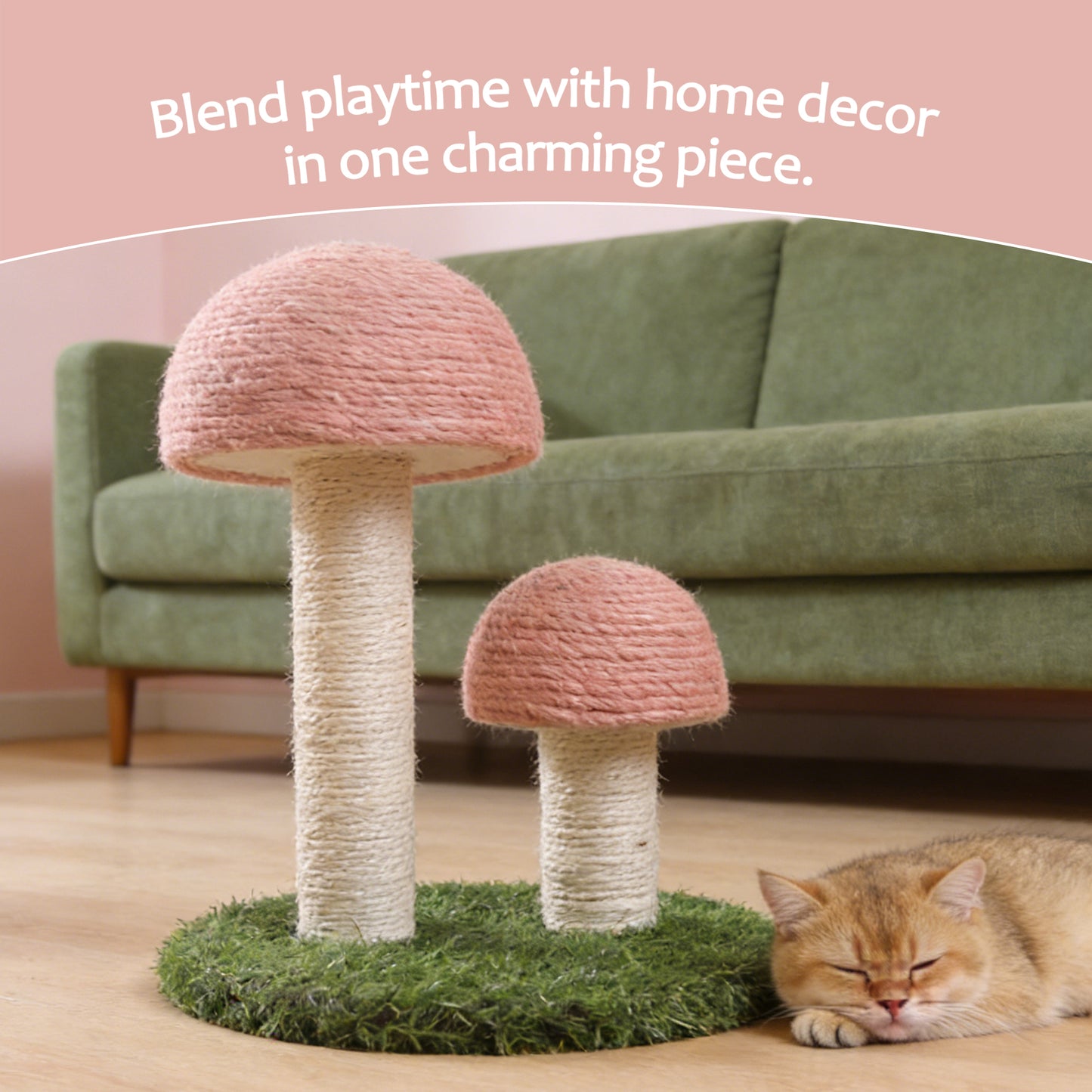 Decflow 13-in Mushrooms Simulated Lawn Indoor Cat Scratching Post, Pink