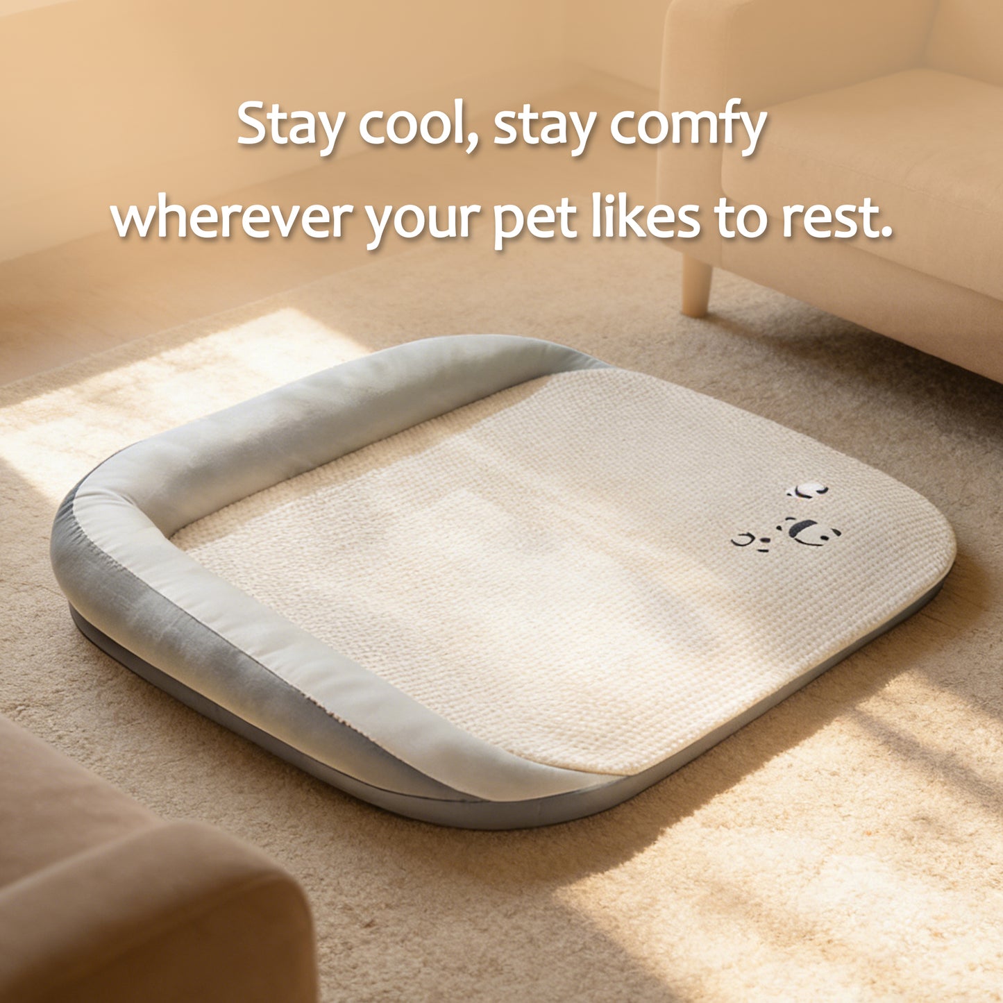 Decflow Summer Cooling L-Shaped Sofa Bed for Dogs & Cats with Neck Support Pillow, Elegant Gray, Medium