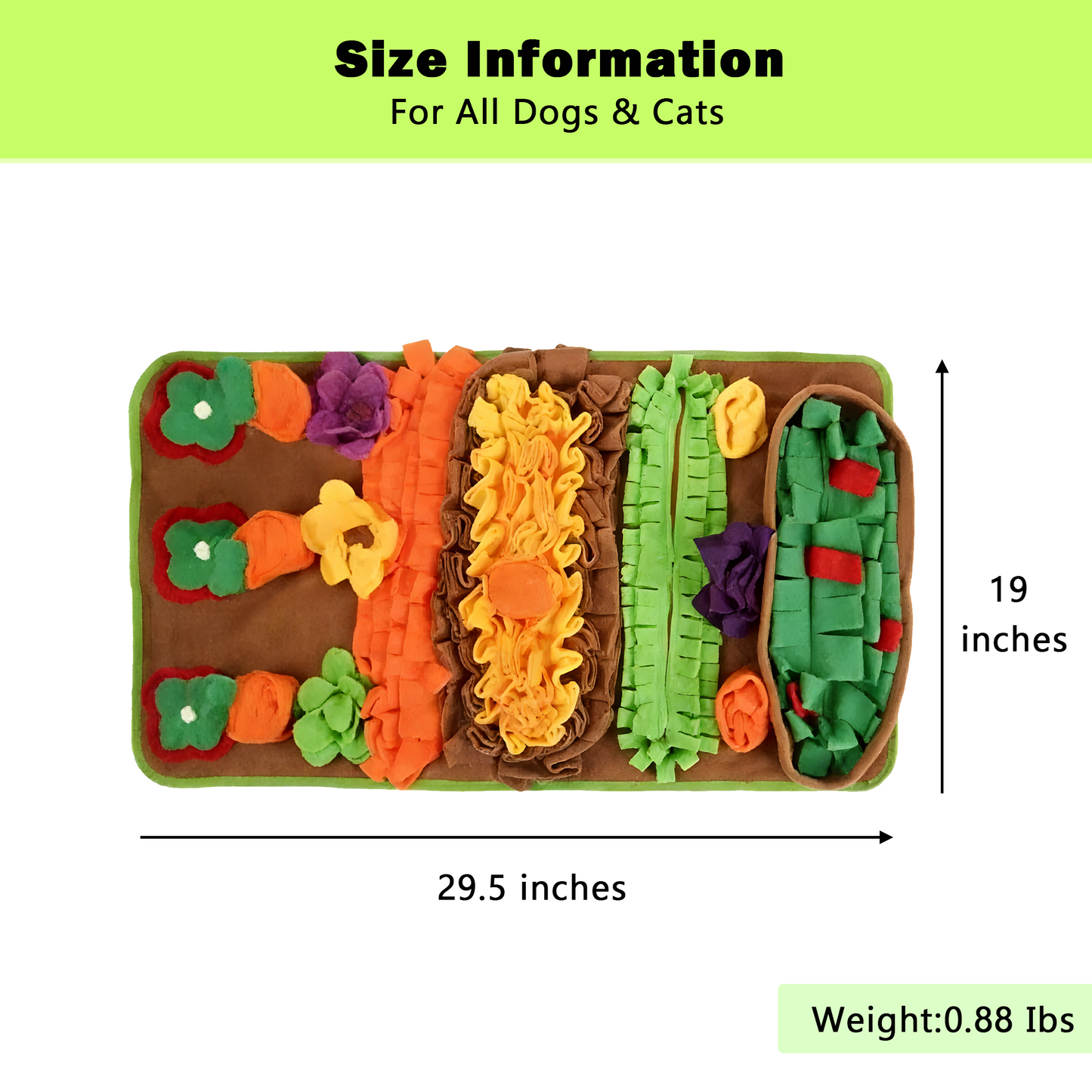 Decflow Farm Garden Snuffle Mat Plush Slow Feeder Foraging Toy for Dogs & Cats, Green