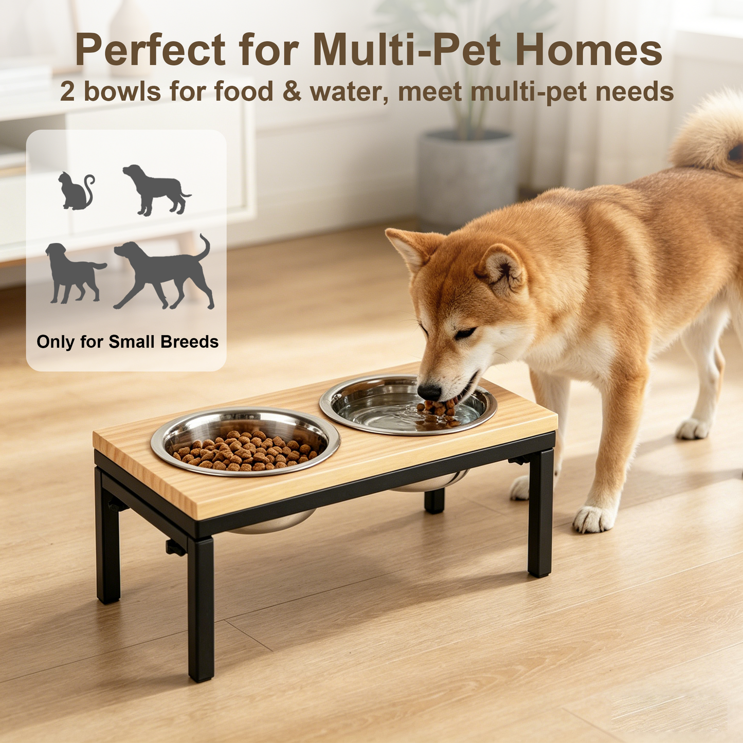 Newget Neck Support Food & Water Stainless Steel Dog & Cat Elevated Double Bowl Feeder with Stand, Medium