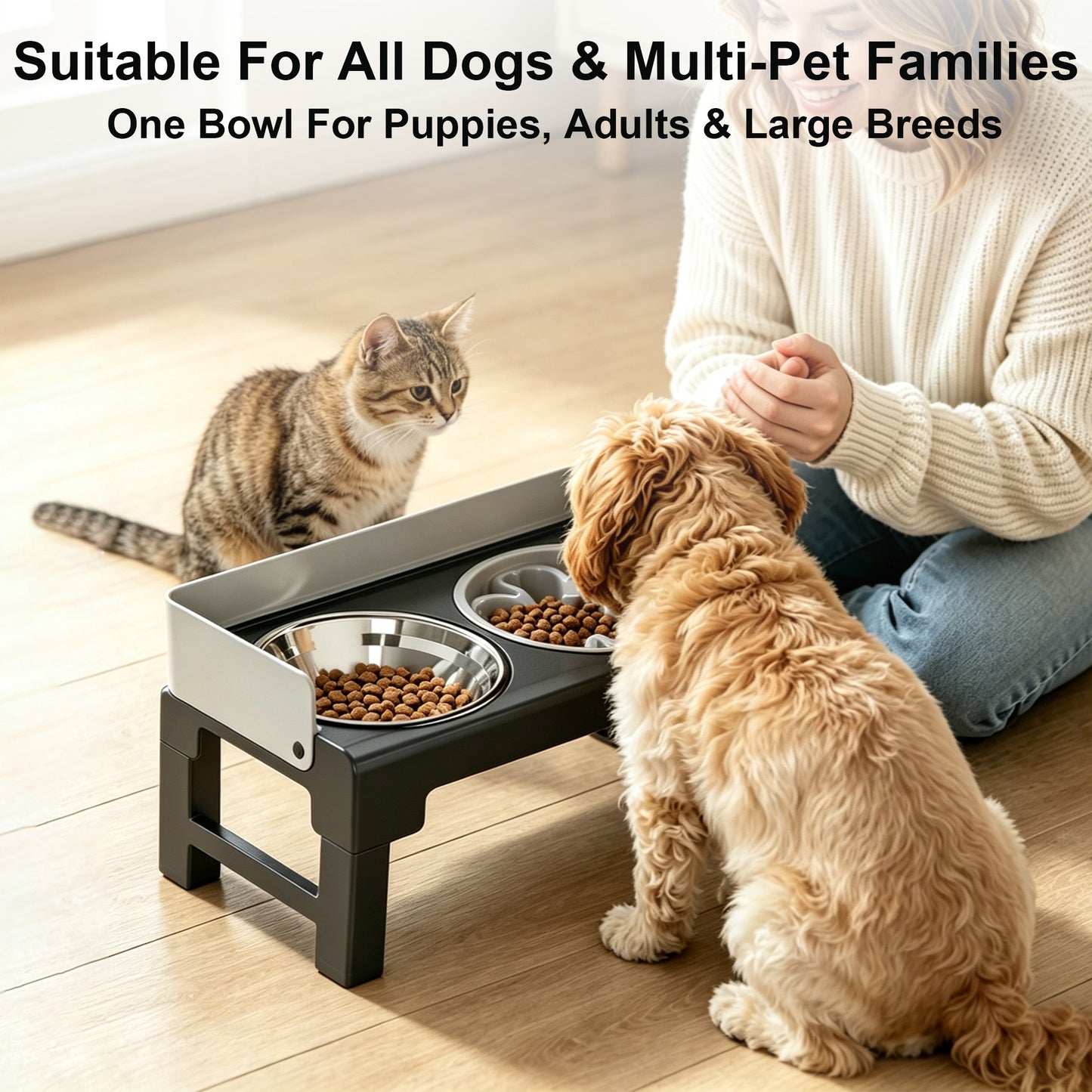 Newget Adjustable Height Raised Elevated Acrylic Dog Bowl, Medium
