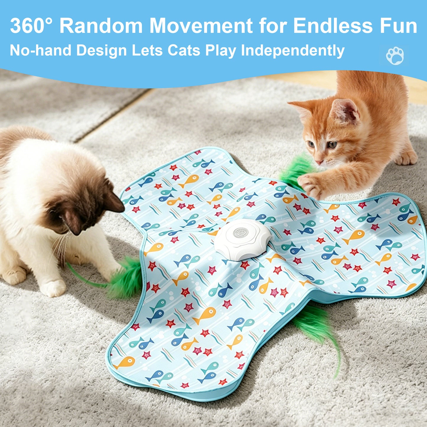 Twinsing Automatic Interactive Hide & Seek Toy with 360 Degree Random Movement & 3 Speed Settings Rechargeable Cat Toy, Blue