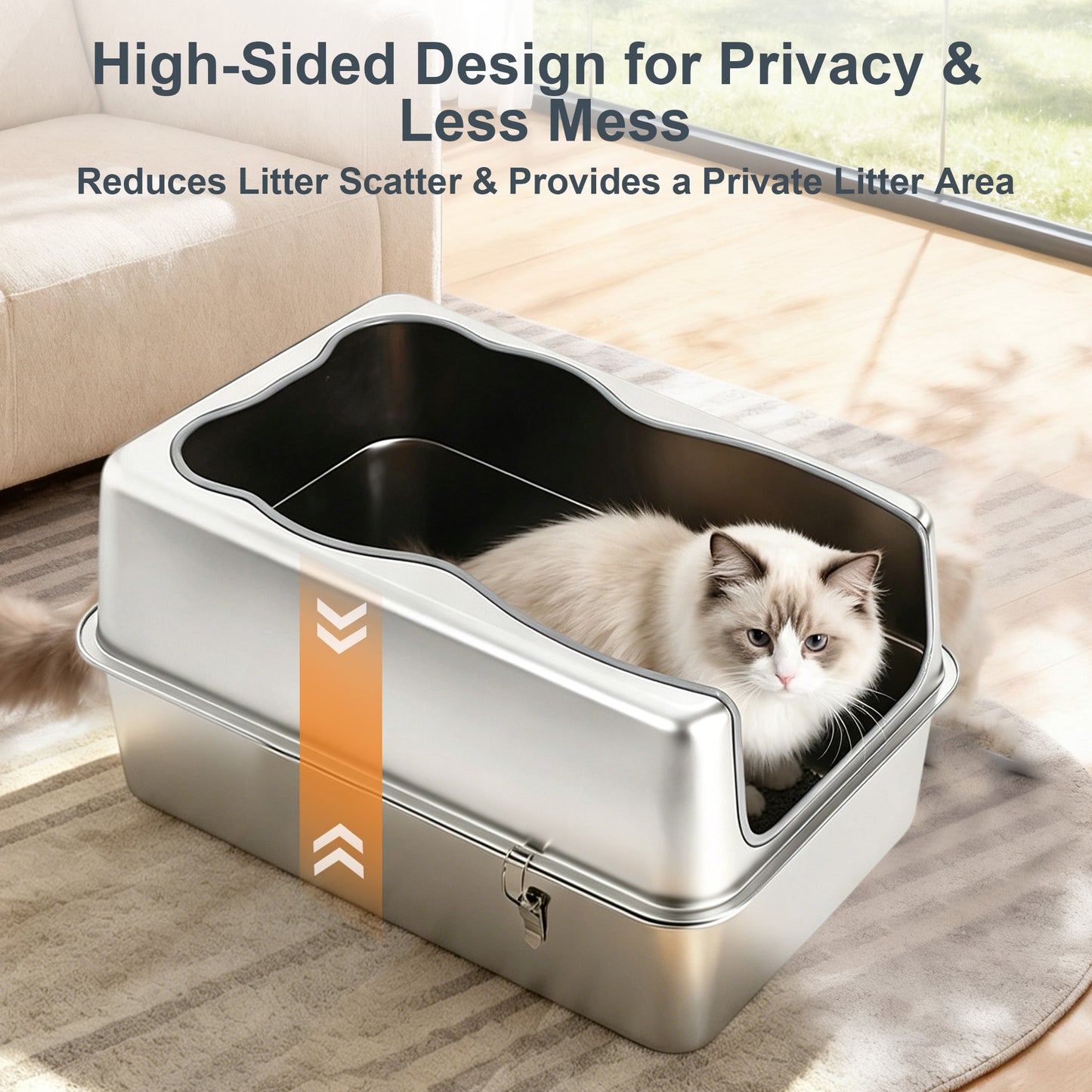 Twinsing Removable Structure Stainless Steel with High Sides Cat Litter Box, Large: 23.6 x 15.7 x 11.8-in