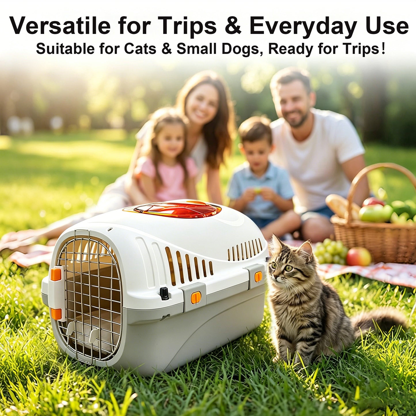Twinsing Ventilated Design Detachable Carry Handle Bag Dog & Cat Carrier with Metal Doors, Gray, Large