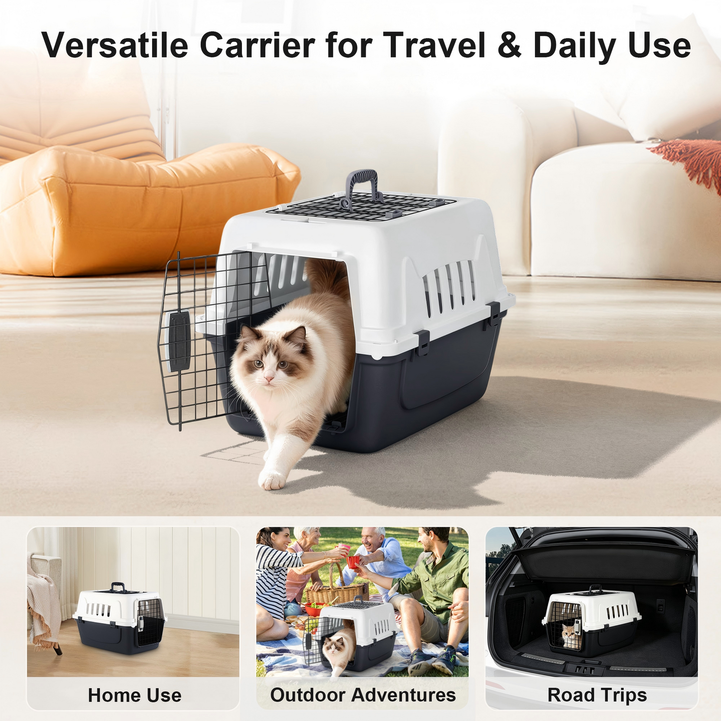 Twinsing Hard-Sided Ventilated Design Carry Handle Bag Dog & Cat Travel Carrier, Gray