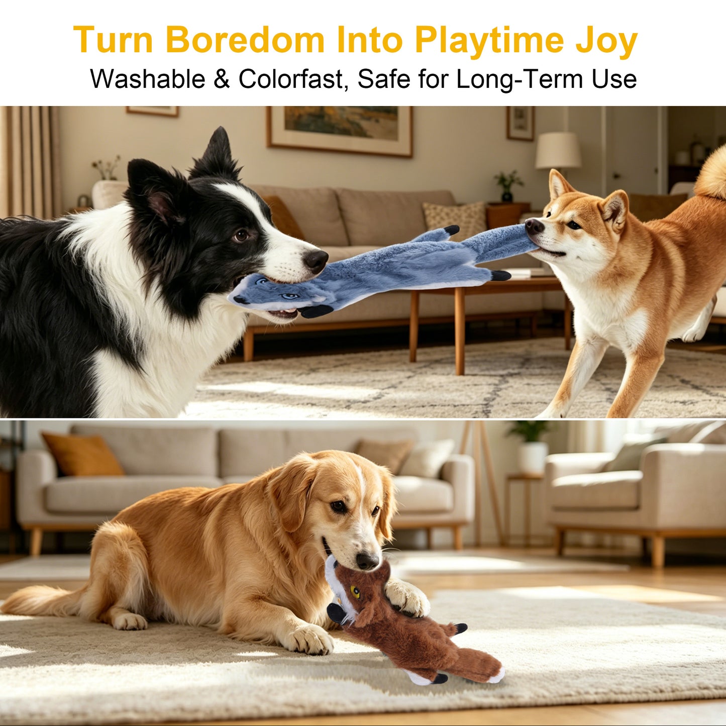 Newget Interactive Stuffed Chew Squeaky Plush Squirrel Dog Toy, 2 count
