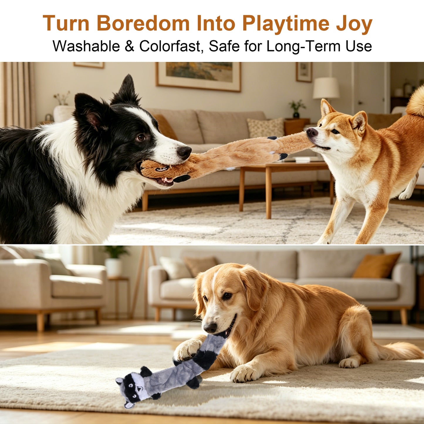 Newget Interactive Stuffed Chew Squeaky Plush Squirrel Dog Toy, 4 count