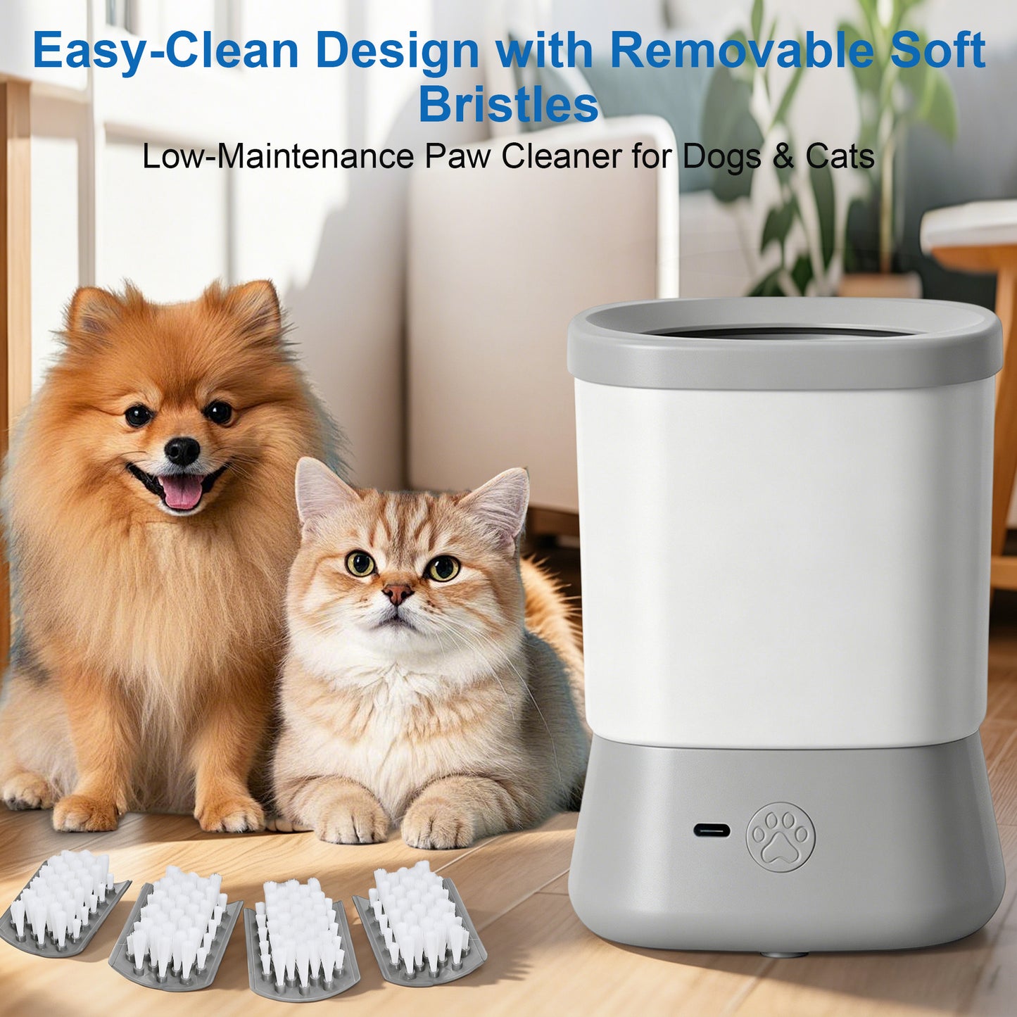 Twinsing 2 Speed Automatic Rechargeable Dog & Cat Foot Washer with Soft Brush, Grey