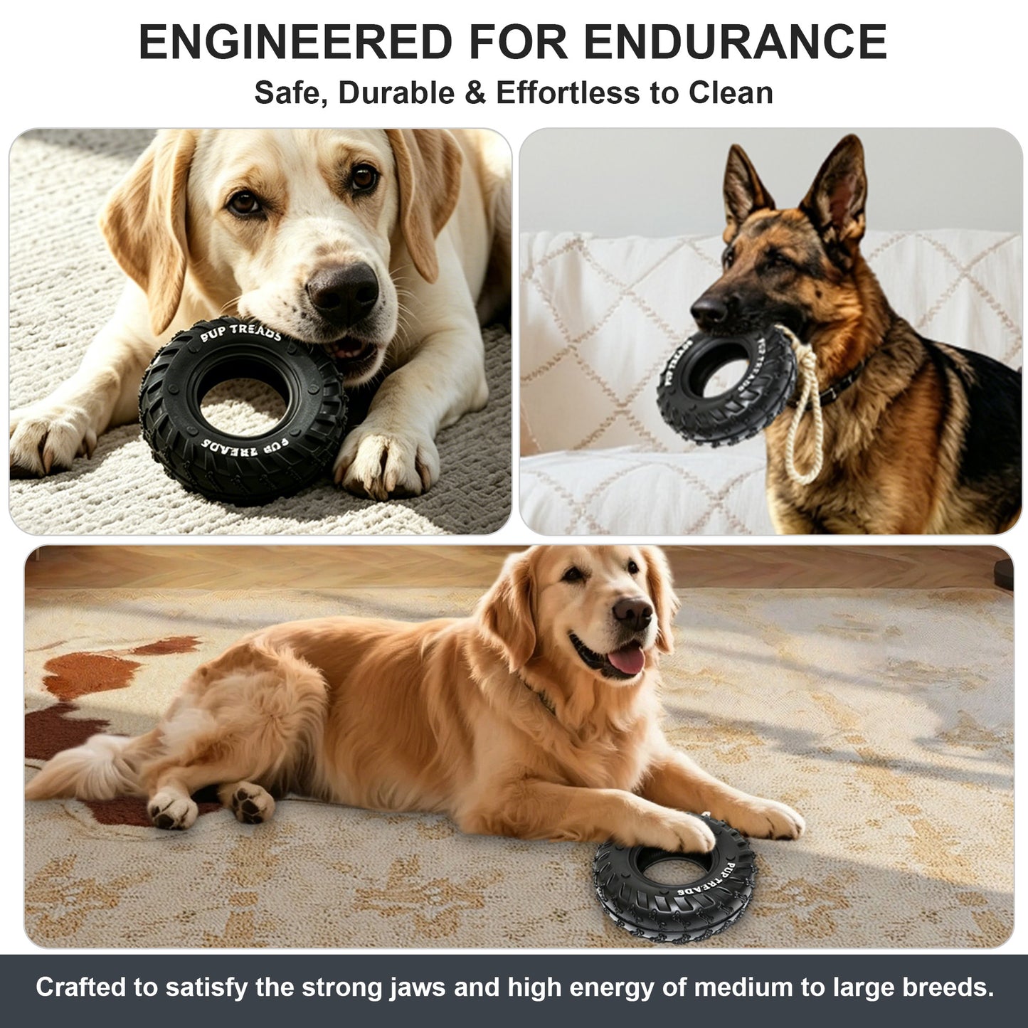 Newget Treat Dispensing Tire Natural Rubber Chew Dog Toy with Rope, Blue
