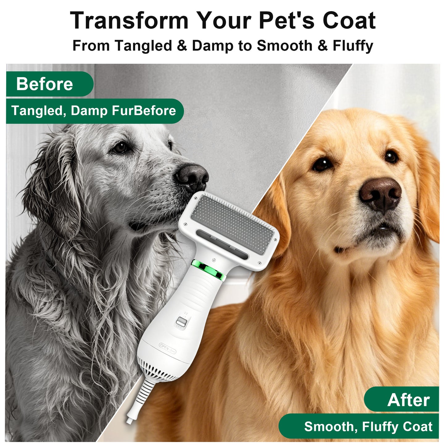 Newget 2-in-1 Constant Temperature Grooming Tool Dog & Cat Hair Dryer & Comb with Adjustable Wind, Temperature Gears, Detachable Anti-Tangle Grooming Brush & Lightweight Home Grooming Accessory