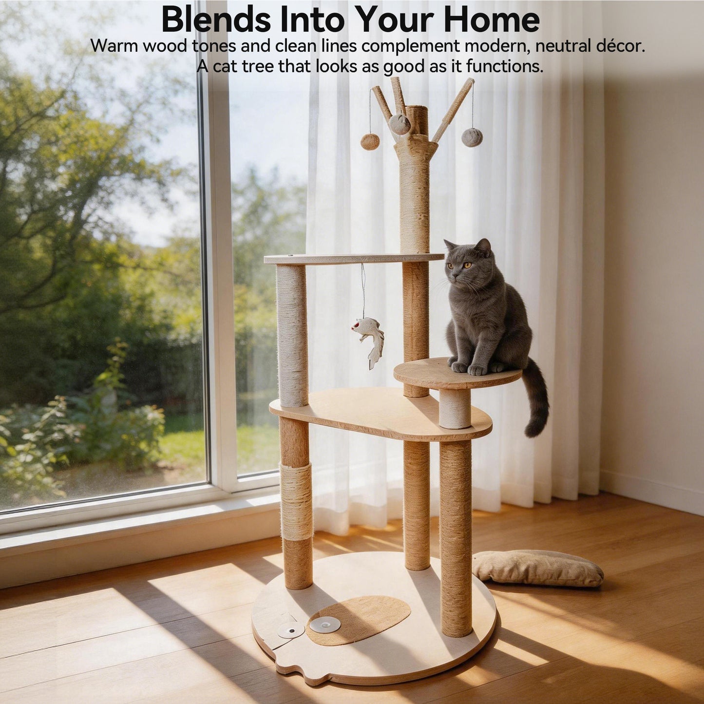 Newget Multi-Level Standing Tower Furniture, Perch Platform, Hanging Swing Bed Hammock & Sturdy Triangular Plush Cat Tree with Sisal Scratching Post
