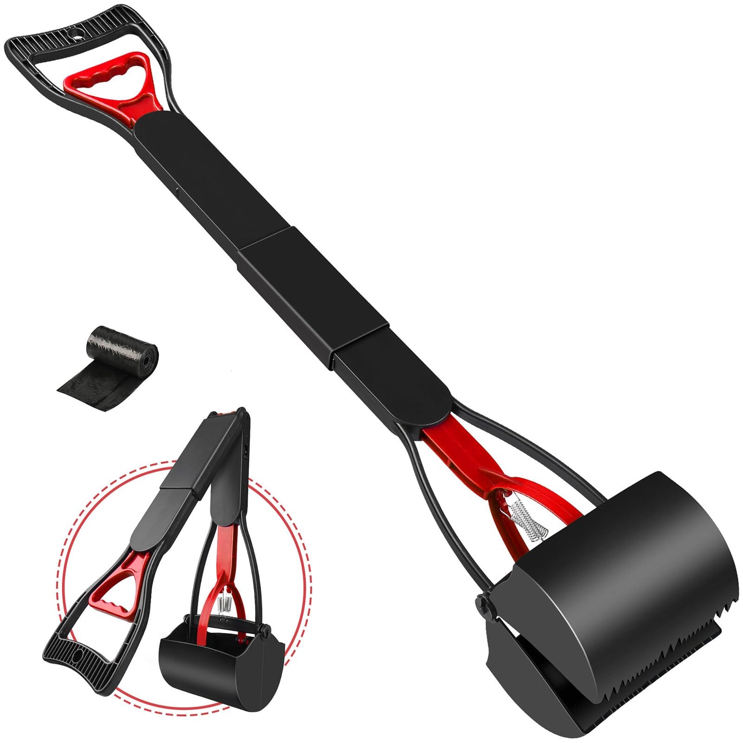 UPSKY 32'' Pooper Scooper for Large Small Dogs, Long Handle Dog Poop Scooper with Waste Bags, Portable Dog Poop Pick Up Tool, Folding Poop Scoop for Yard, Grass, Dirt, Gravel
