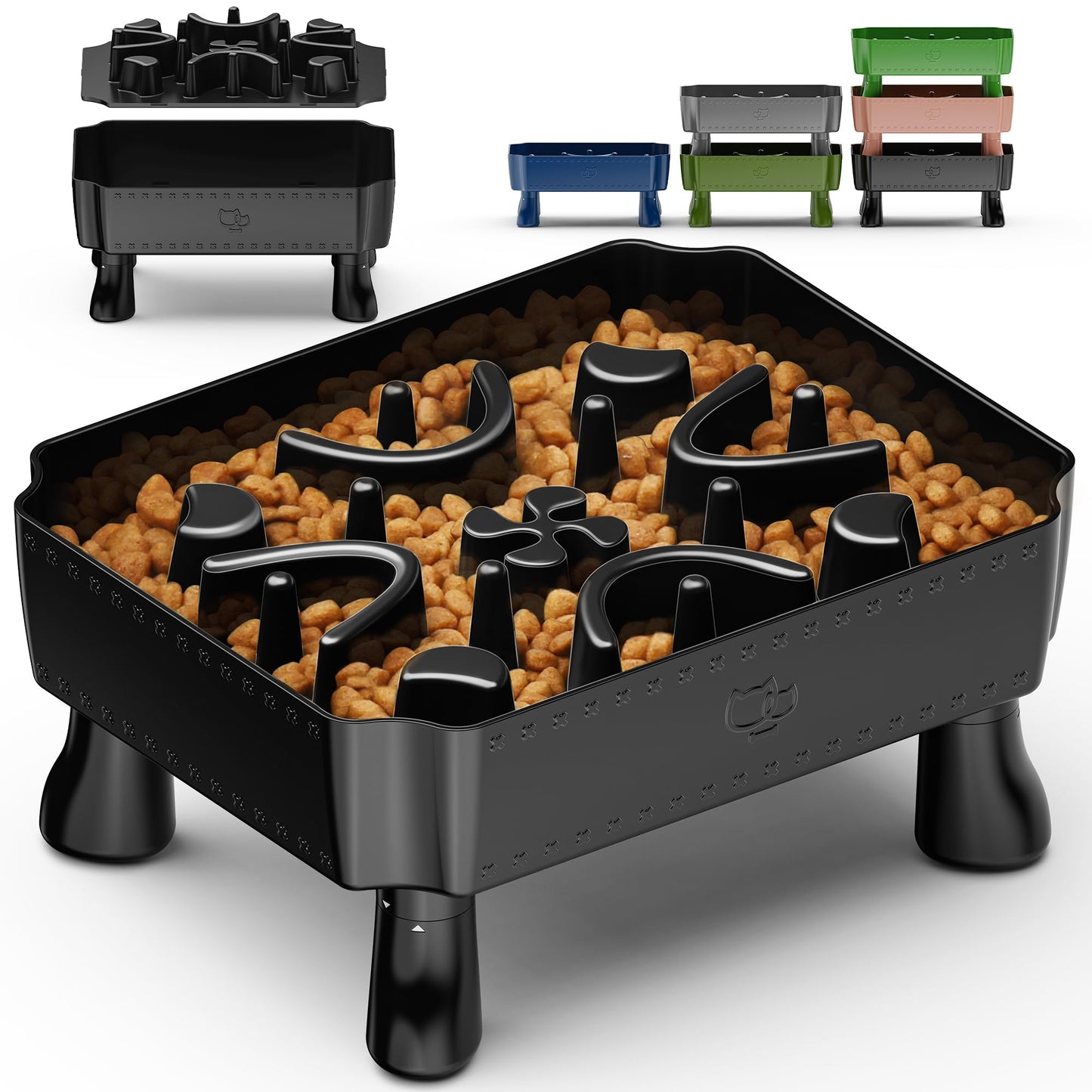 UPSKY Slow Feeder Dog Bowl, 2-in-1 Raised Dog Bowl with Anti-Choking Maze Puzzle, 2-6 Cups Pet Food for Small & Medium Breeds, Interactive Pet Feeder to Slow Eating, Reduce Boredom Grey