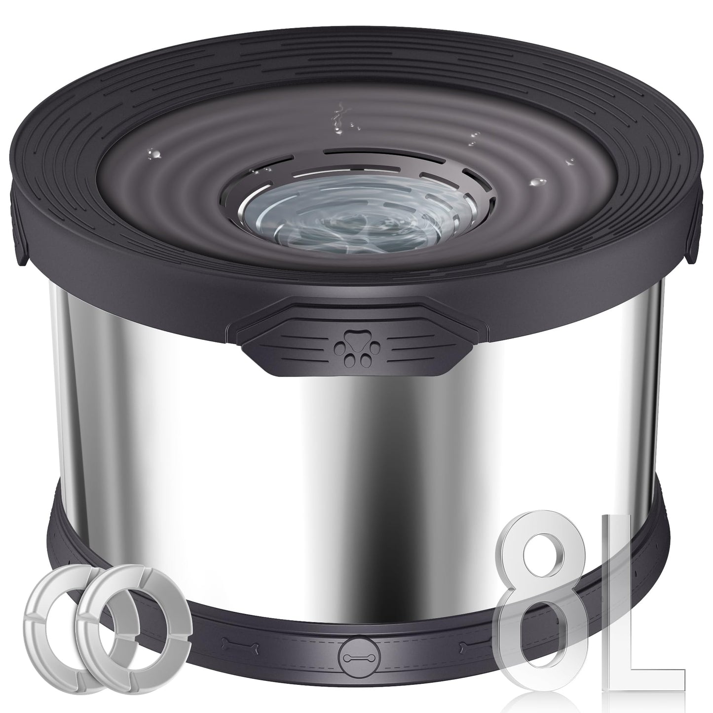 UPSKY Dog Water Bowl No Spill 10L Stainless Steel, 2.6 Gallon Large Capacity Spill-Proof Dog Bowls, Non-Slip Slow Drinking Anti-Splash Bowl for Large Messy Drinkers, No Mess Indoor/Outdoor Use, Gray