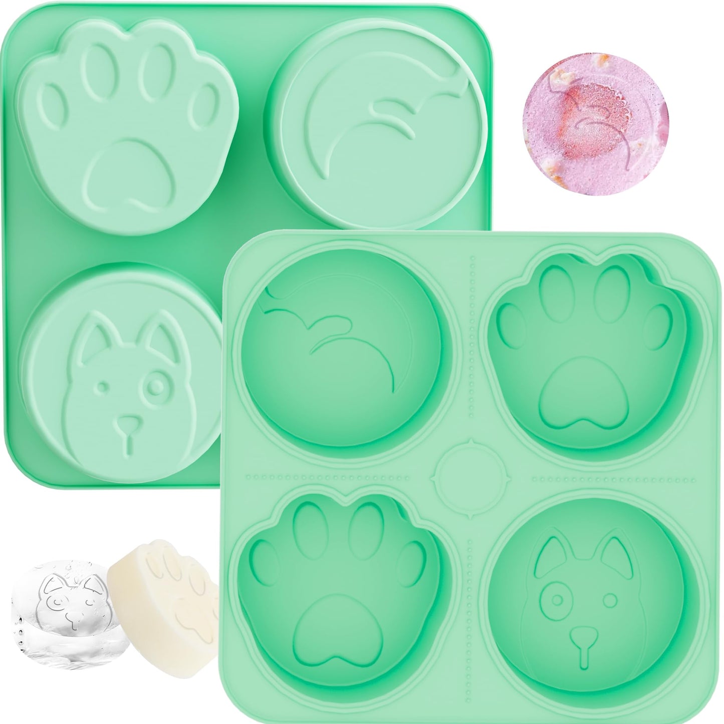 UPSKY 2PCS Dogs Treat Molds, Silicone Dog Treat Ice Cube Trays for Freezer, Reusable Ice Molds for Frozen Treats, Fits Most Dog Water Bowls, for Peanut Butter, Yogurt, Fruit, Broth & More