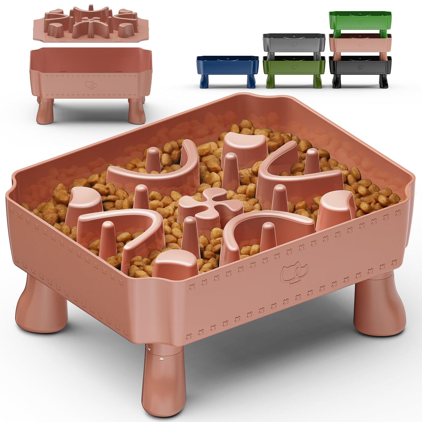 UPSKY Slow Feeder Dog Bowl, 2-in-1 Raised Dog Bowl with Anti-Choking Maze Puzzle, 2-6 Cups Pet Food for Small & Medium Breeds, Interactive Pet Feeder to Slow Eating, Reduce Boredom Deep Green