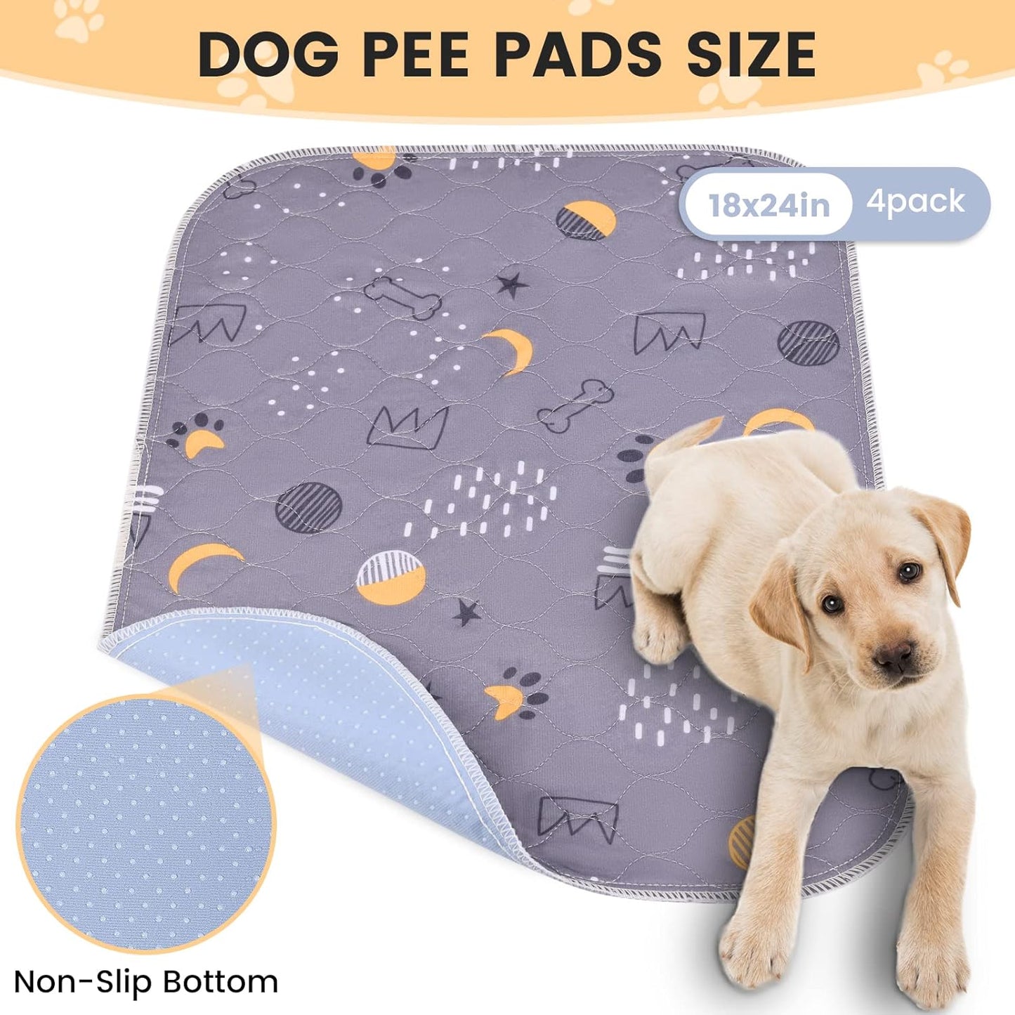 UPSKY Washable Pee Pads for Dogs 4 Pack 18” x 24” Reusable Puppy Pads Waterproof Pet Training Pads, Non-Slip Dog Mats Fast Absorbent Whelping Pads for Playpen, Potty, Crate, Bed