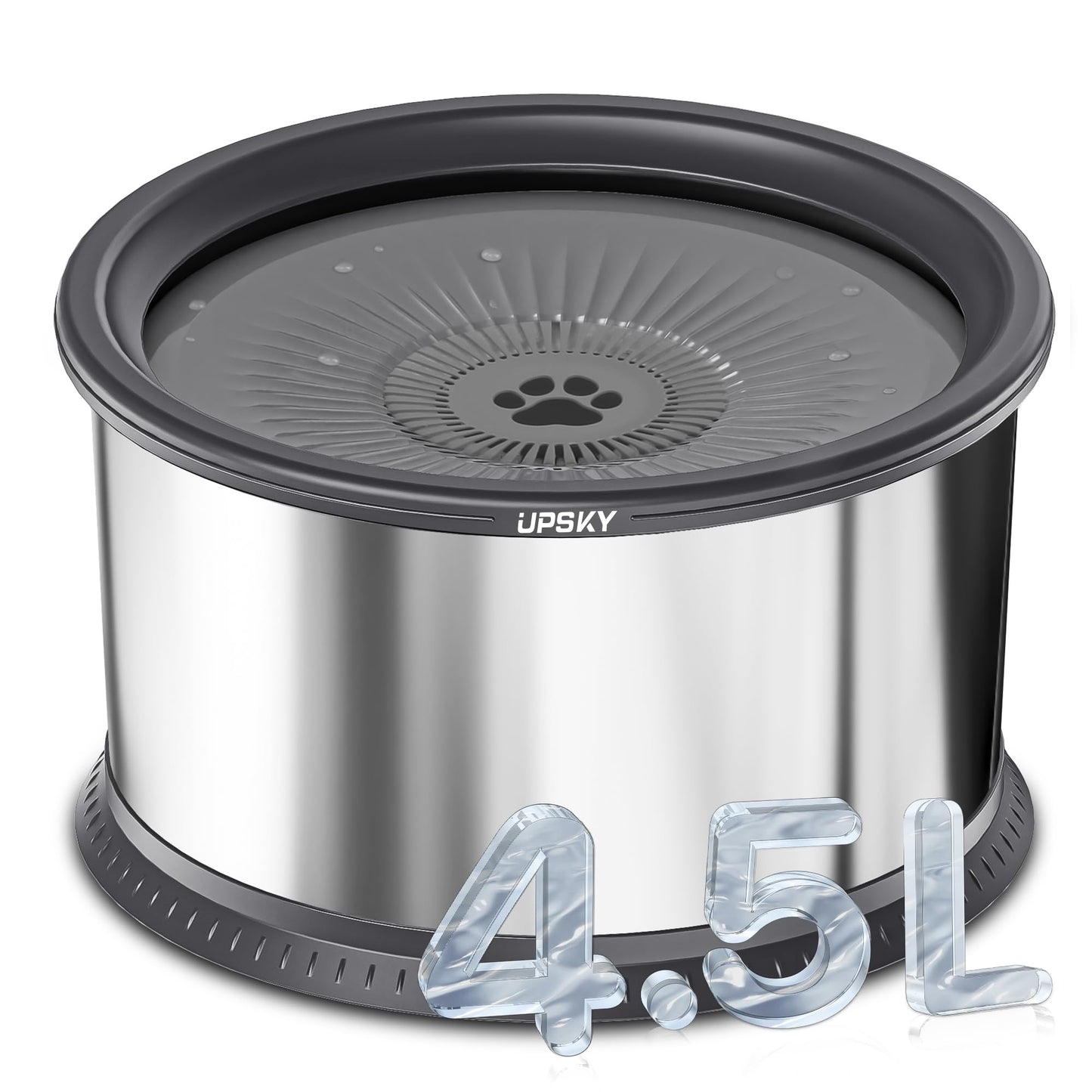 UPSKY 6.5L Dog Water Bowl,1.6 Gallon Super Large Capacity No Spill Dog Water Bowl,Stainless Steel Spill Proof Slow Water Feeder,No Splash Water Bowl with Anti-Slip Mat for Messy Drinkers Grey