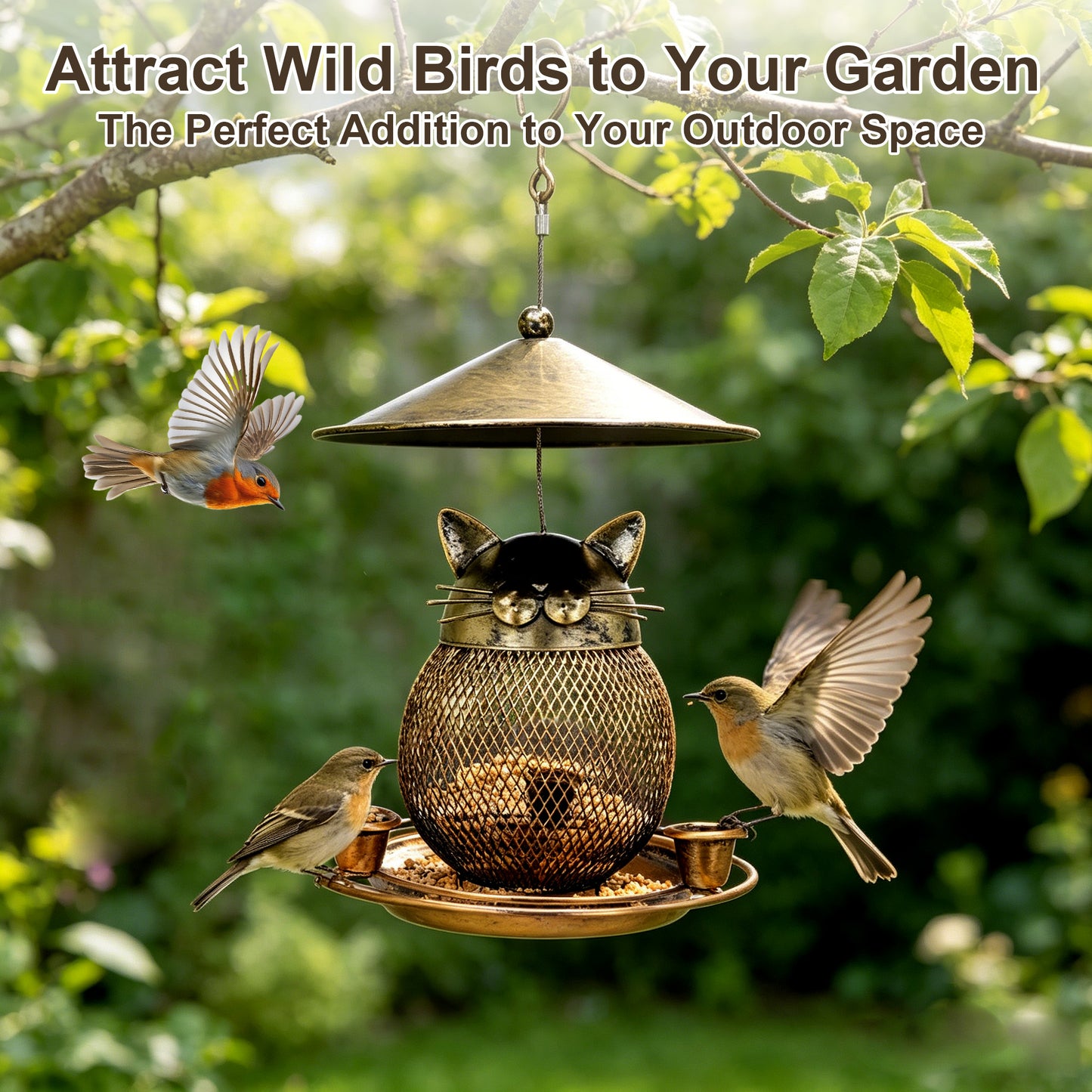 Twinsing Cat Shaped Hanging Outside Garden Yard Metal Bird Feeder, 8-cup