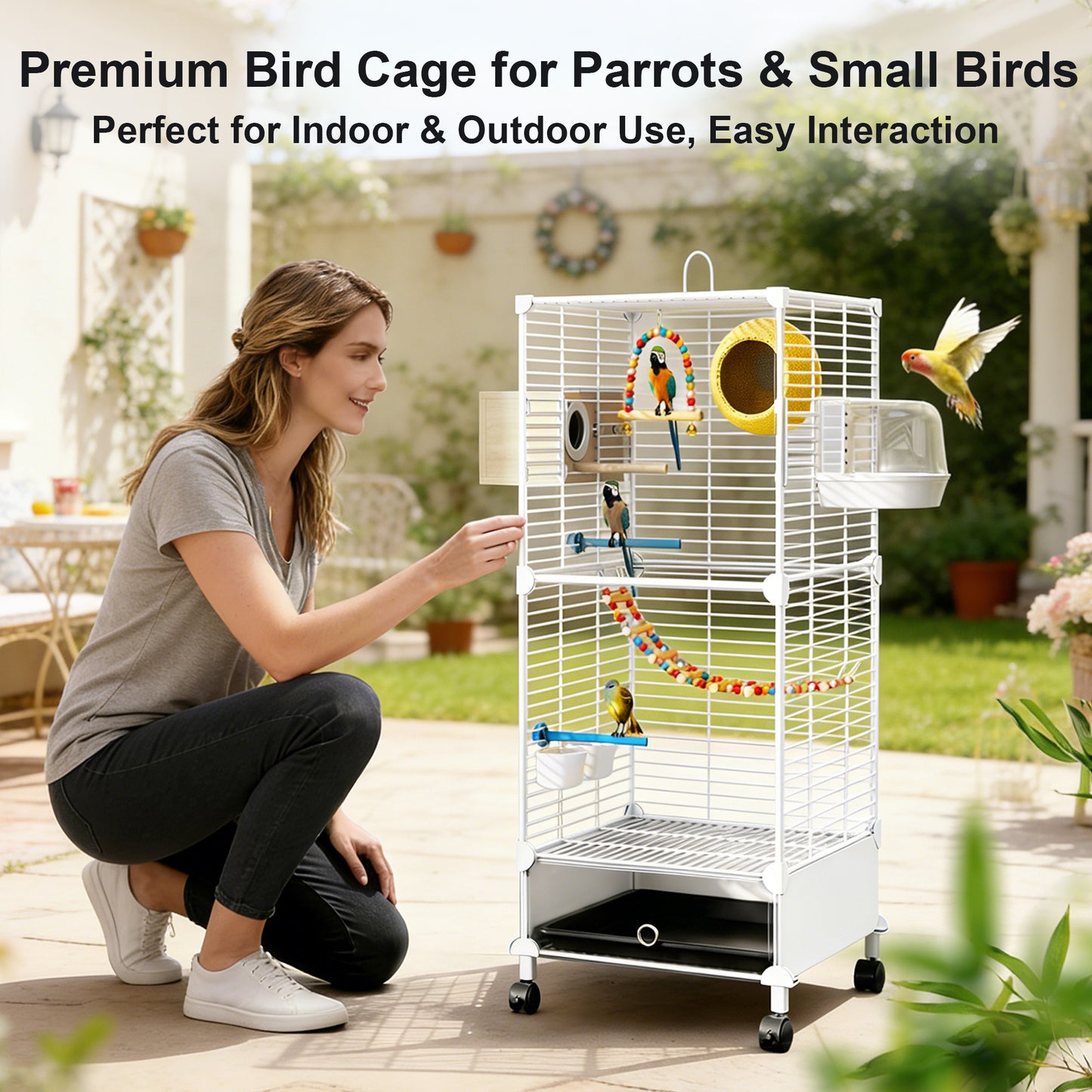 Twinsing Luxury Villa Iron Bird Cage with Breeding Box, White