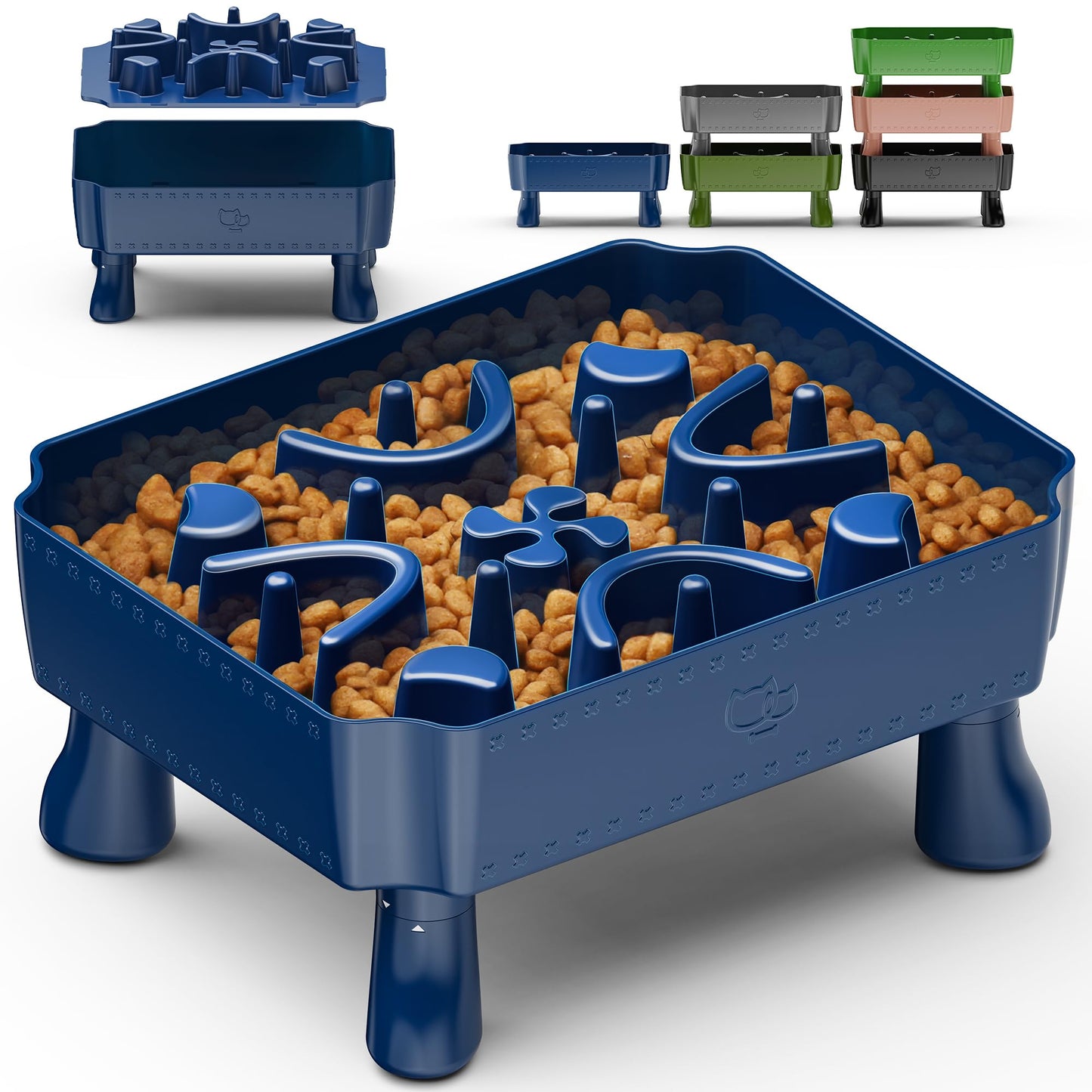 UPSKY Slow Feeder Dog Bowl, 2-in-1 Raised Dog Bowl with Anti-Choking Maze Puzzle, 2-6 Cups Pet Food for Small & Medium Breeds, Interactive Pet Feeder to Slow Eating, Reduce Boredom Deep Green