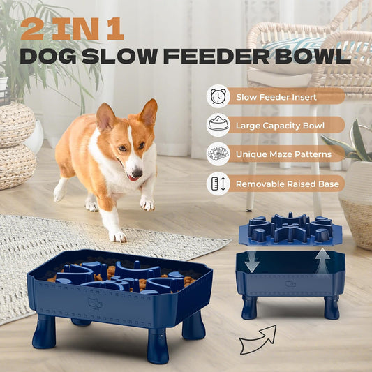 UPSKY Slow Feeder Dog Bowl,2.25Gal Elevated Dogs Water Fountain, 4 Heights Adjustable Pet Fountain for All Dog Sizes