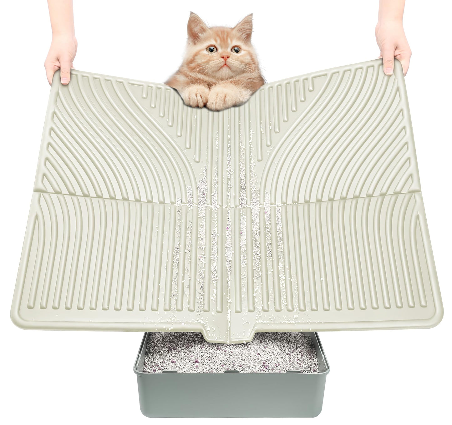UPSKY Cat Litter Mat, Large Kitty Litter Trapping Mat Soft on Kitty Paws, Litter Box Mat Keep Floor Clean, 31" x 24" Waterproof and Washable Cat Litter Catcher Pad for Scatter Control