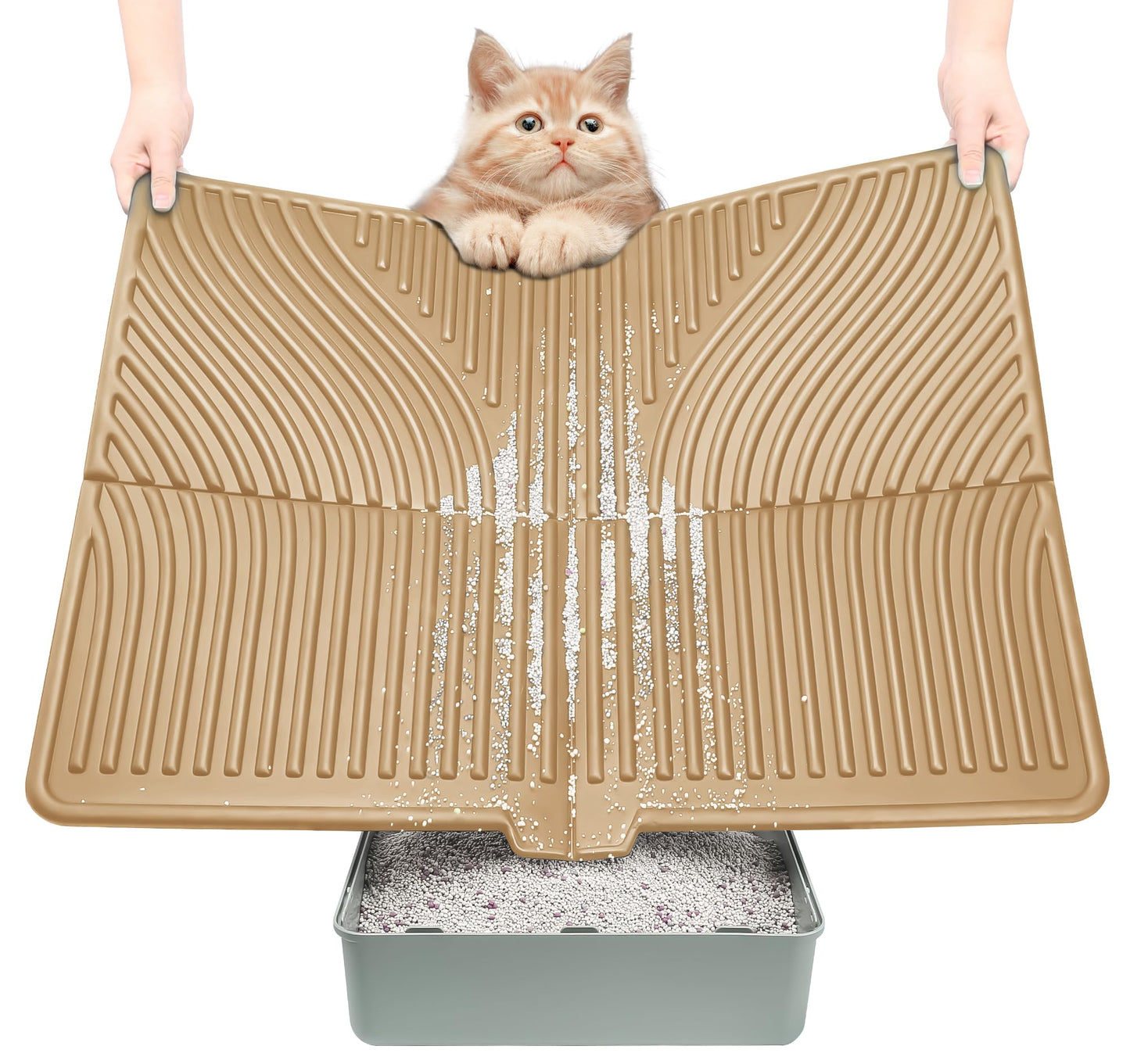 UPSKY Cat Litter Mat, Large Kitty Litter Trapping Mat Soft on Kitty Paws, Litter Box Mat Keep Floor Clean, 31" x 24" Waterproof and Washable Cat Litter Catcher Pad for Scatter Control