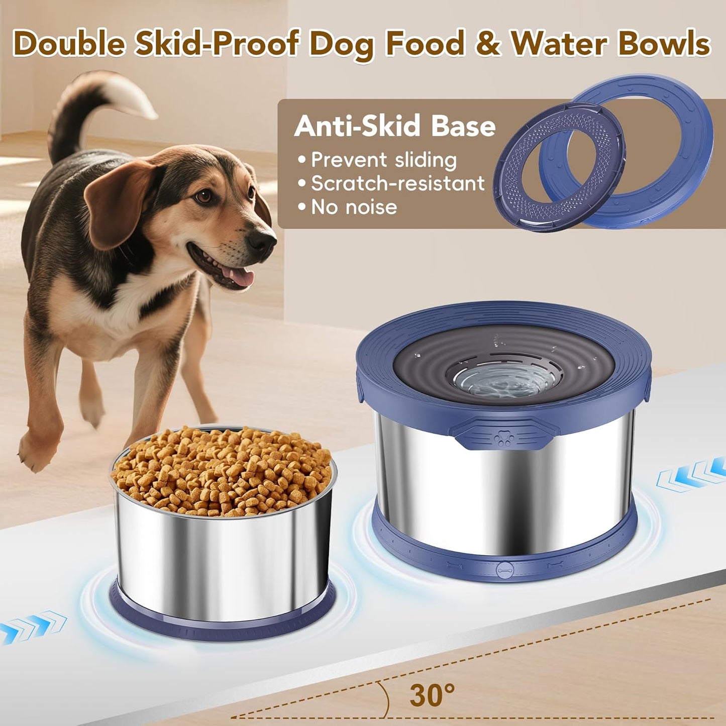 UPSKY 8L No Spill Dog Water Bowls & 3.5L Food Bowl, 2-Piece Large Capacity Spill-Proof Dog Bowls, Non-Slip Slow Drinking Anti-Splash Bowl for Large Messy Drinkers, No Mess Indoor/Outdoor Use