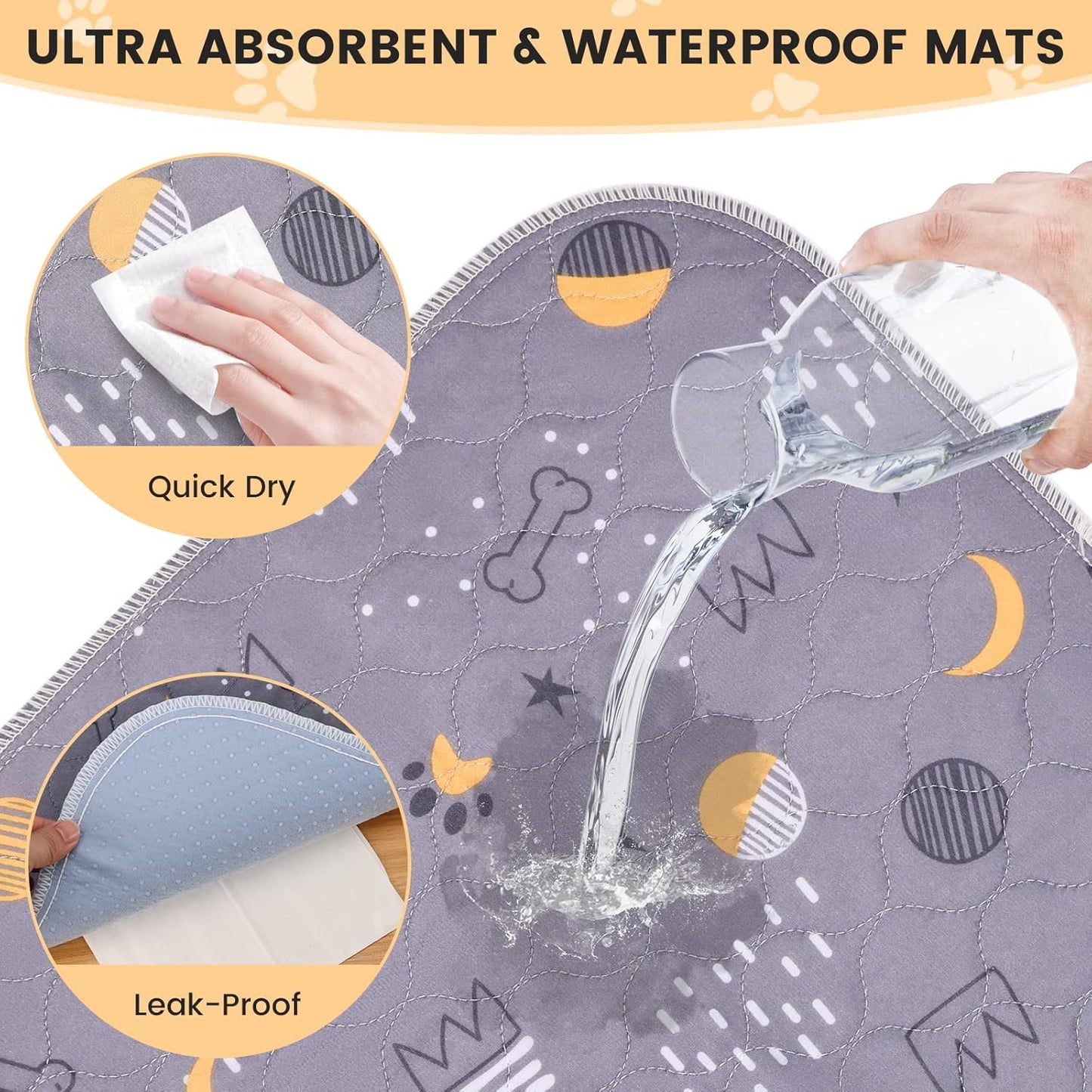 UPSKY Washable Pee Pads for Dogs 2 Pack 36” x 48” Reusable Puppy Pads Waterproof Pet Training Pads, Non-Slip Dog Mats Fast Absorbent Whelping Pads for Playpen, Potty, Crate, Bed