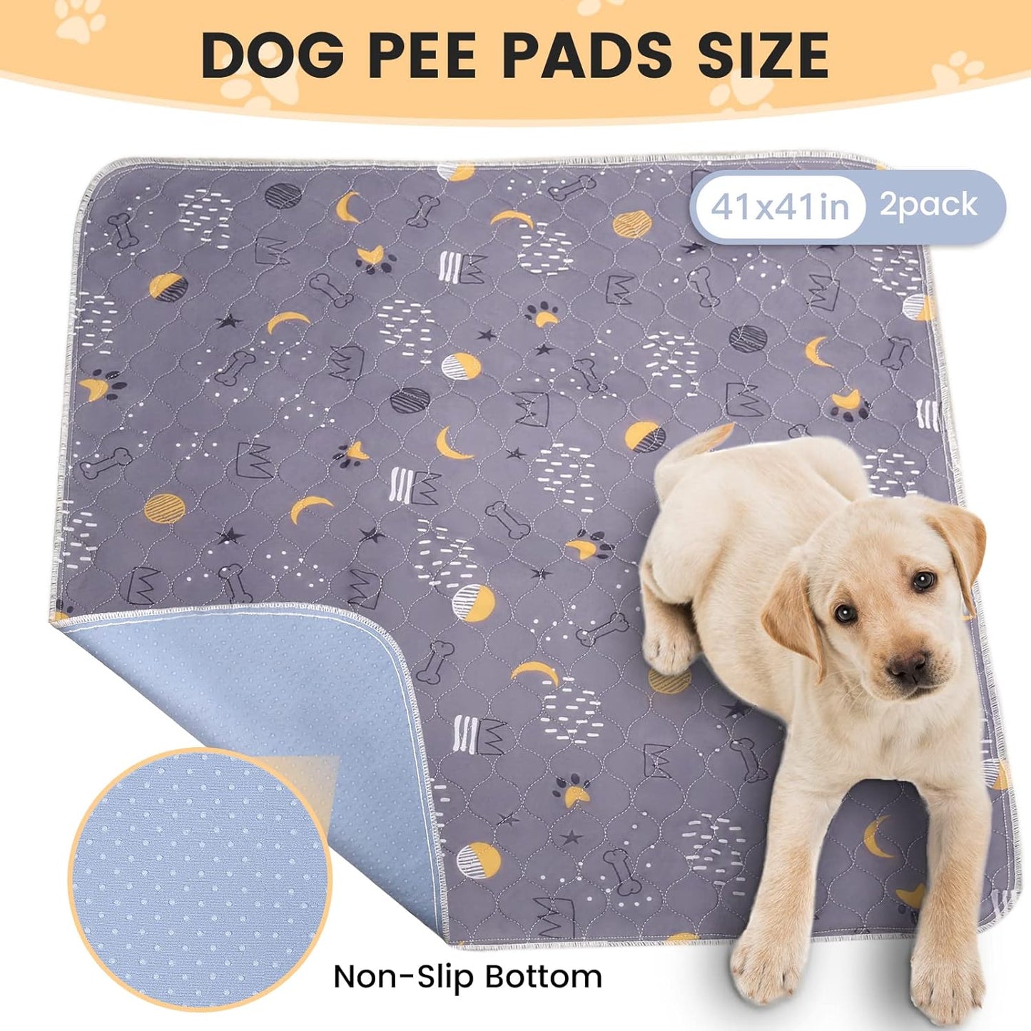 UPSKY Washable Pee Pads for Dogs 2 Pack 41”x 41” Reusable Puppy Pads Waterproof Pet Training Pads, Non-Slip Dog Mats Fast Absorbent Whelping Pads for Playpen, Potty, Crate, Bed