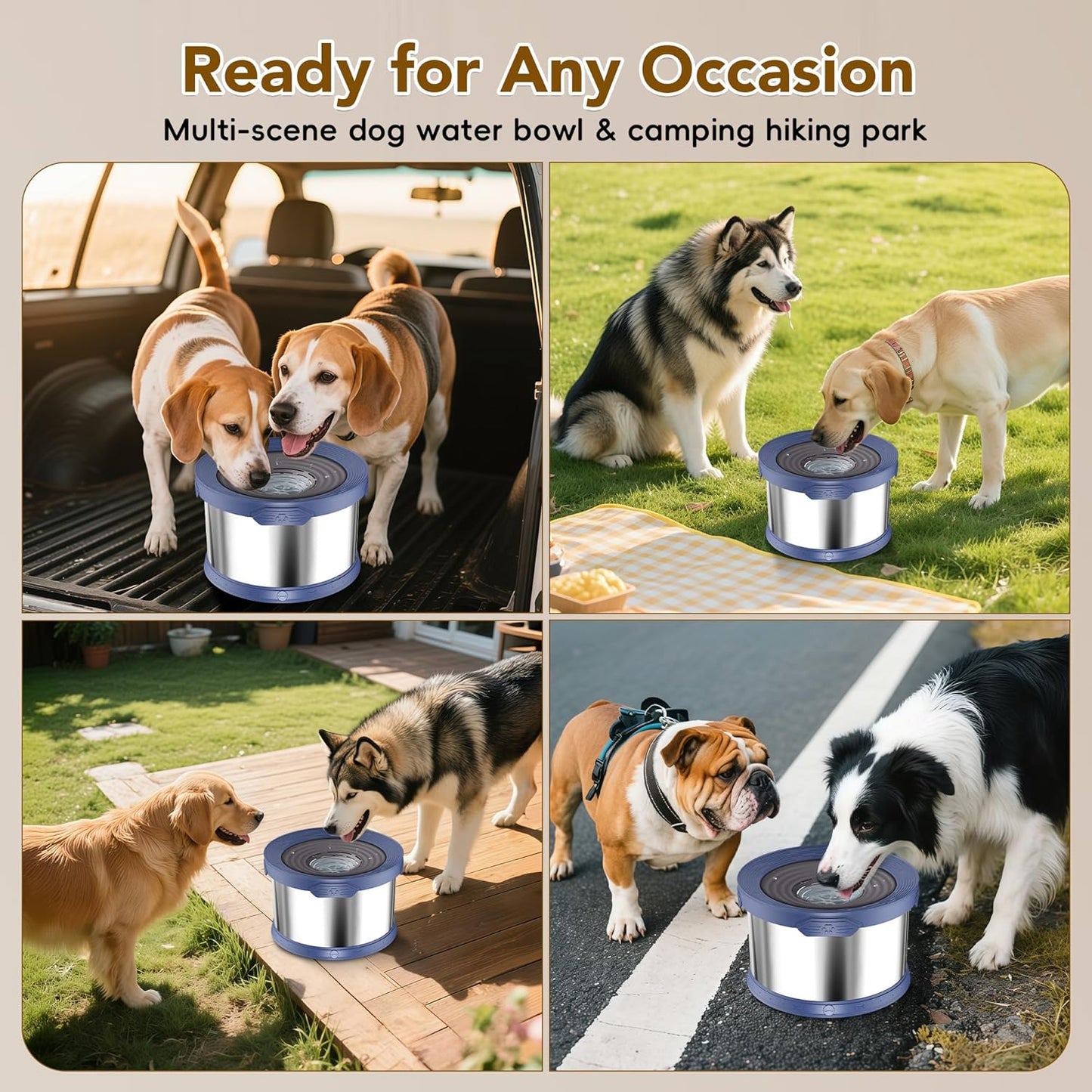 UPSKY Dog Water Bowl No Spill 8L Stainless Steel, 2.1 Gallon Large Capacity Spill-Proof Dog Bowls, Non-Slip Slow Drinking Anti-Splash Bowl for Large Messy Drinkers, No Mess Indoor/Outdoor Use, Blue