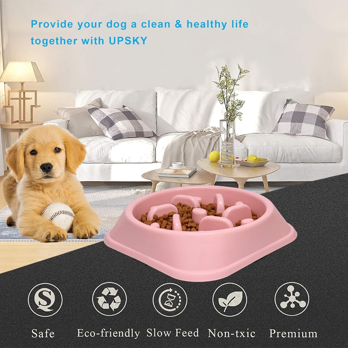 UPSKY Slow Feeder Small Dog Bowl - Anti-Slip Puzzle Bowl Feeder, Interactive Bloat Stop, Anti-Choking (12-70 lbs)