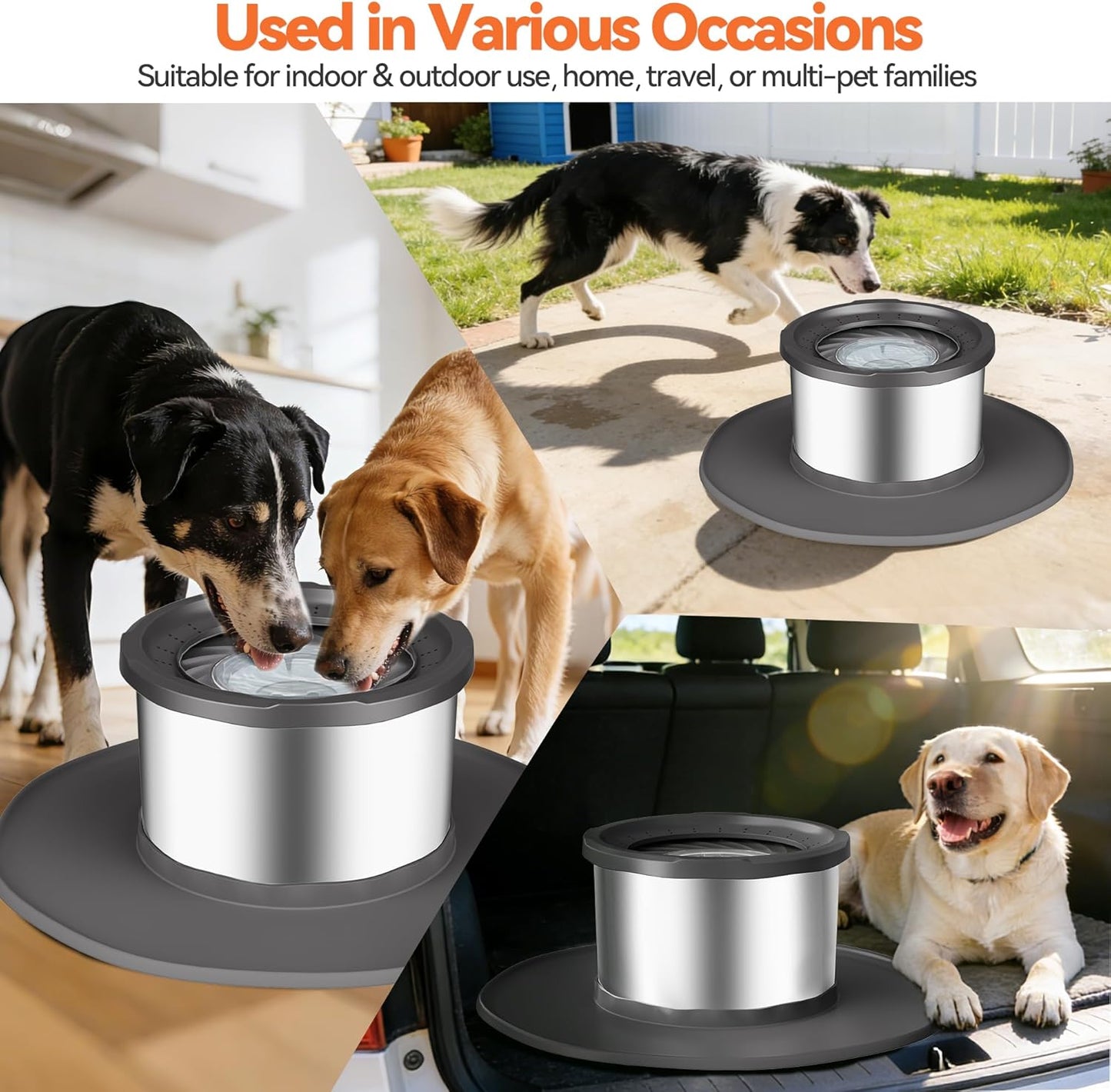 Decflow 12L No Spill Dog Water Bowl for Large Dogs, Stainless Steel Spill Proof Bowls with Suction Cup Anti-Skid Mat, Slow Drinking Feeder for Messy Drinkers, Heavy Duty Pet Bowls for Indoor/Outdoor