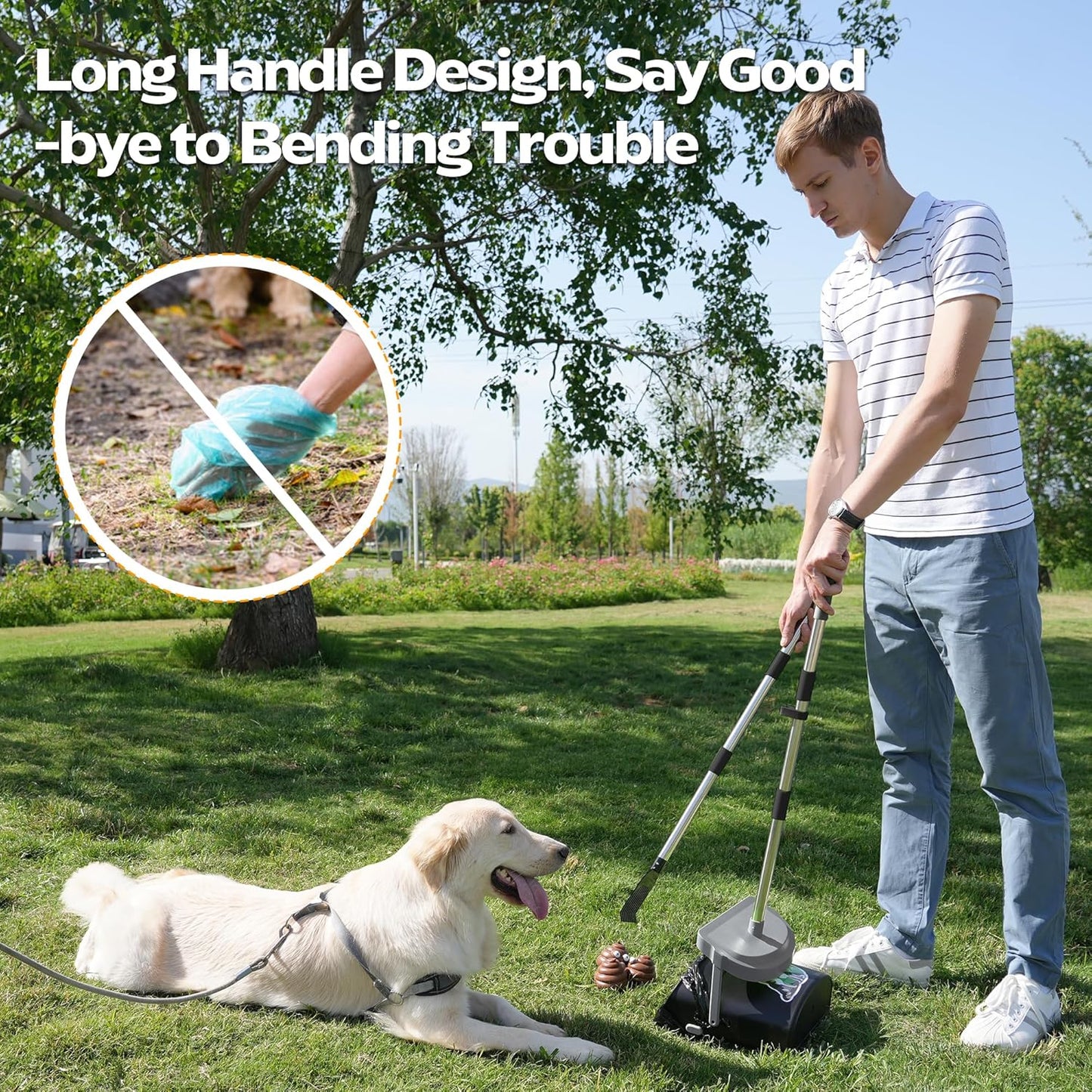 UPSKY Dog Pooper Scooper Swivel Bin & Rake Kit with 100 Waste Bags,33.4" Stainless Steel Long Handle Heavy Duty Pet Poop Shovel for Large Medium Small Dogs, Odor-Proof Lid for Yard/Lawn/Outdoor Use