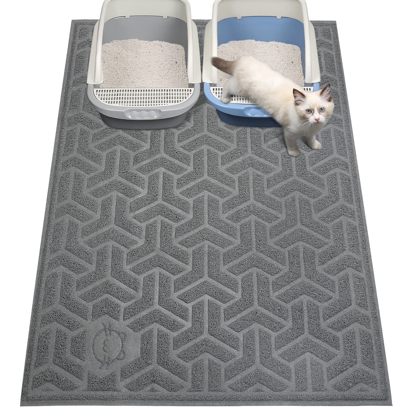 UPSKY Cat Litter Mat, Litter Trapping Mat Soft on Kitty Paws, Large Litter Box Mat 35" x 24" Scatter Control for Cat Litter, Waterproof and Extra Large Litter Box Carpet