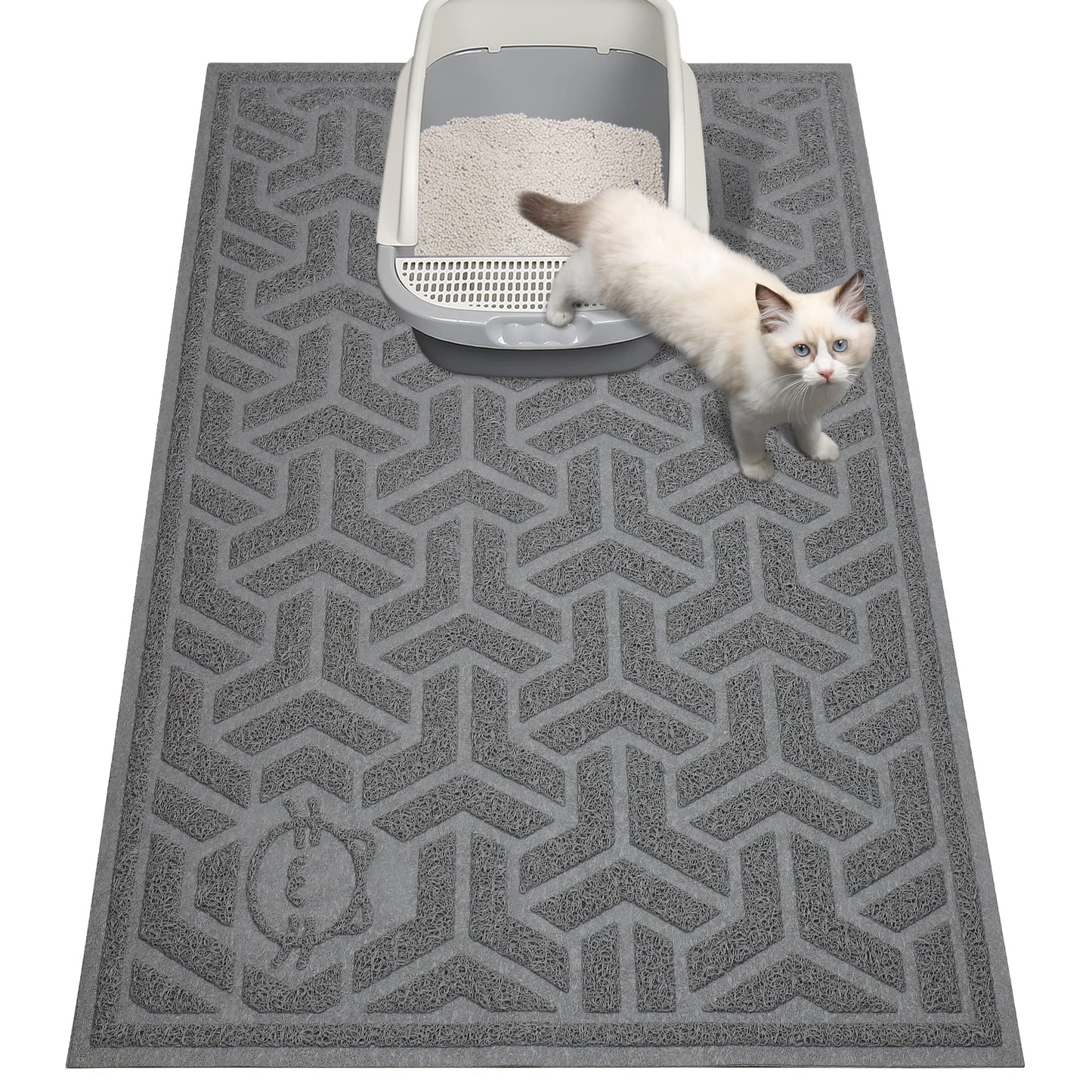 UPSKY Cat Litter Mat, Litter Trapping Mat Soft on Kitty Paws, Large Litter Box Mat 35" x 24" Scatter Control for Cat Litter, Waterproof and Extra Large Litter Box Carpet