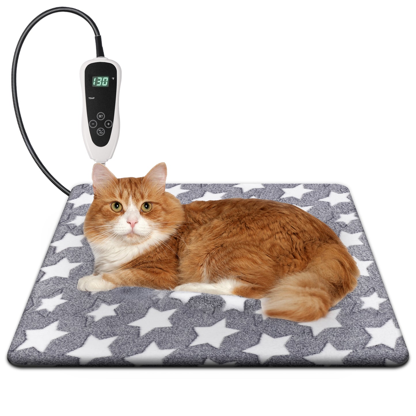 Decflow Waterproof Indoor 11 Adjustable Temperature with Timer Dog & Cat Heating Pad with Chew Resistant Cord Star, Grey