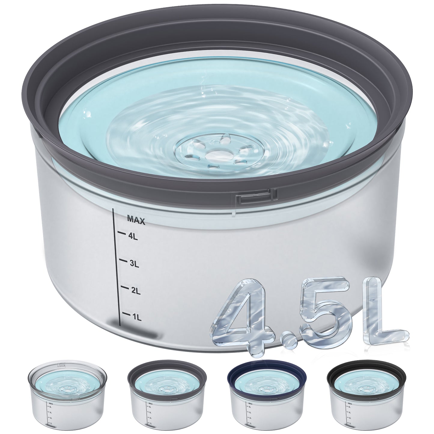 Decflow 1.2 Gallon (about 1.2 liters) Dog Water Bowl, Non-Spill, 4.5 Liter Large Capacity Spill-Proof Dog Bowl with Transparent Floating Tray, Splash-Proof, Slow Drinking Dog Bowl for Messy Drinkers (Transparent)