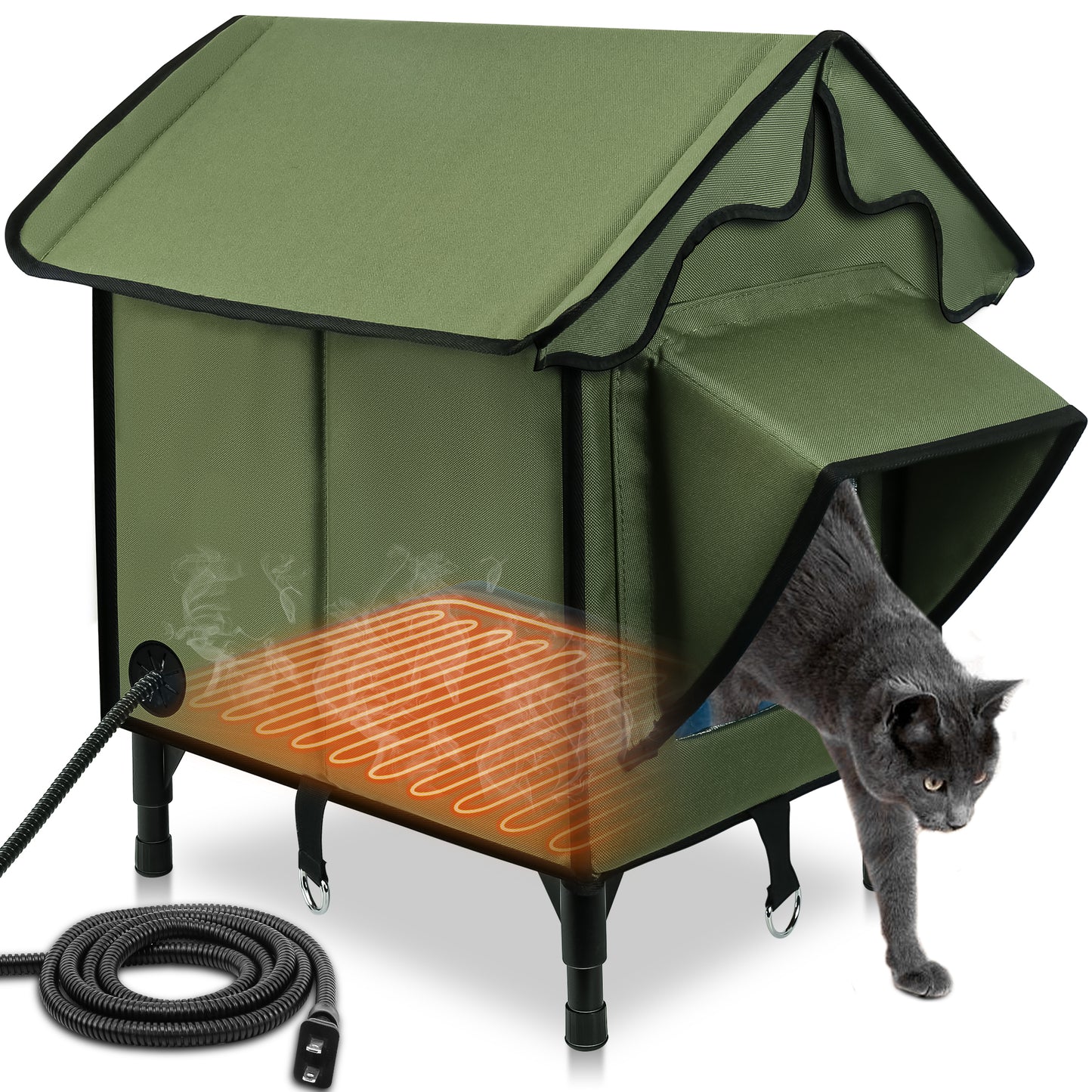 Outdoor Heated Cat House Winter Insulated Cat House with Heating Pad Waterproof and Windproof Cat Shelter Suitable for Indoor and Outdoor Cats Comfortable Elevated Cat Bed