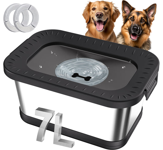 Decflow 7L Stainless Steel Dog Water Bowl, Non-Spill, Splash-Proof Dog Bowl with Non-Slip Mat, Anti-Spill Slow Feeder, Suitable for Messy Drinks, Heavy-Duty Pet Bowl for Indoor/Outdoor Use
