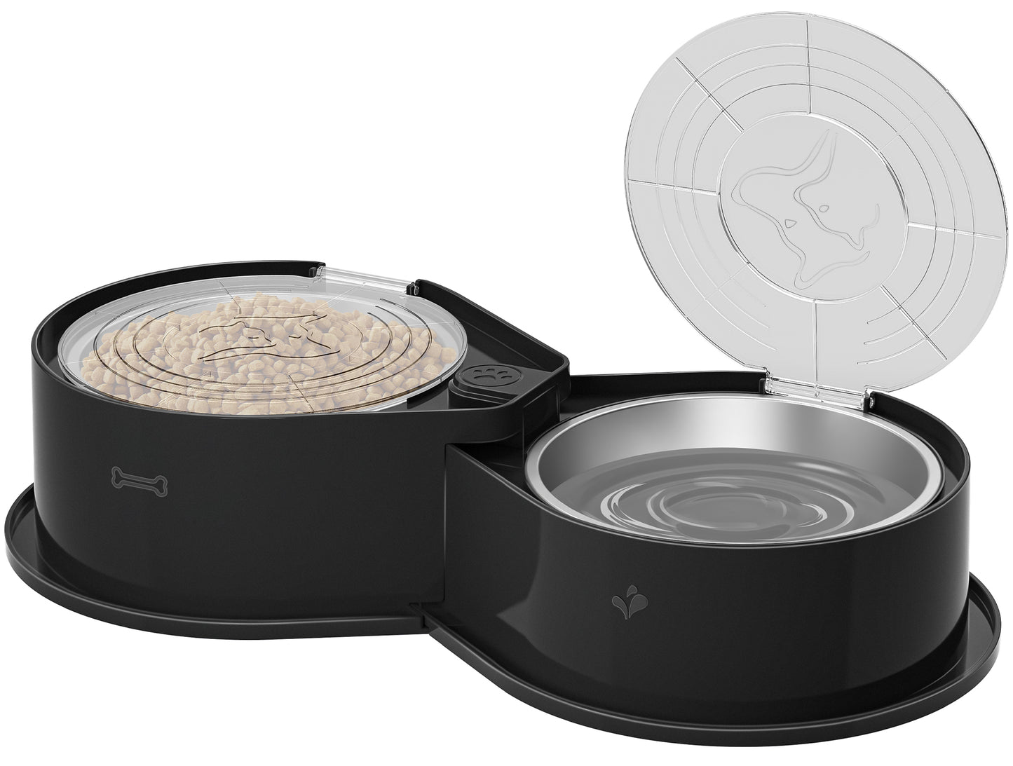 Stainless Steel Dog Bowl Set with Lid, 304 Metal Double Food and Water Bowls for Dogs and Cats, Collapsible Pet Feeder with Lid, Keeps Food Fresh, Non-Slip Dog Dish, Suitable for Small/Medium/Large Pets