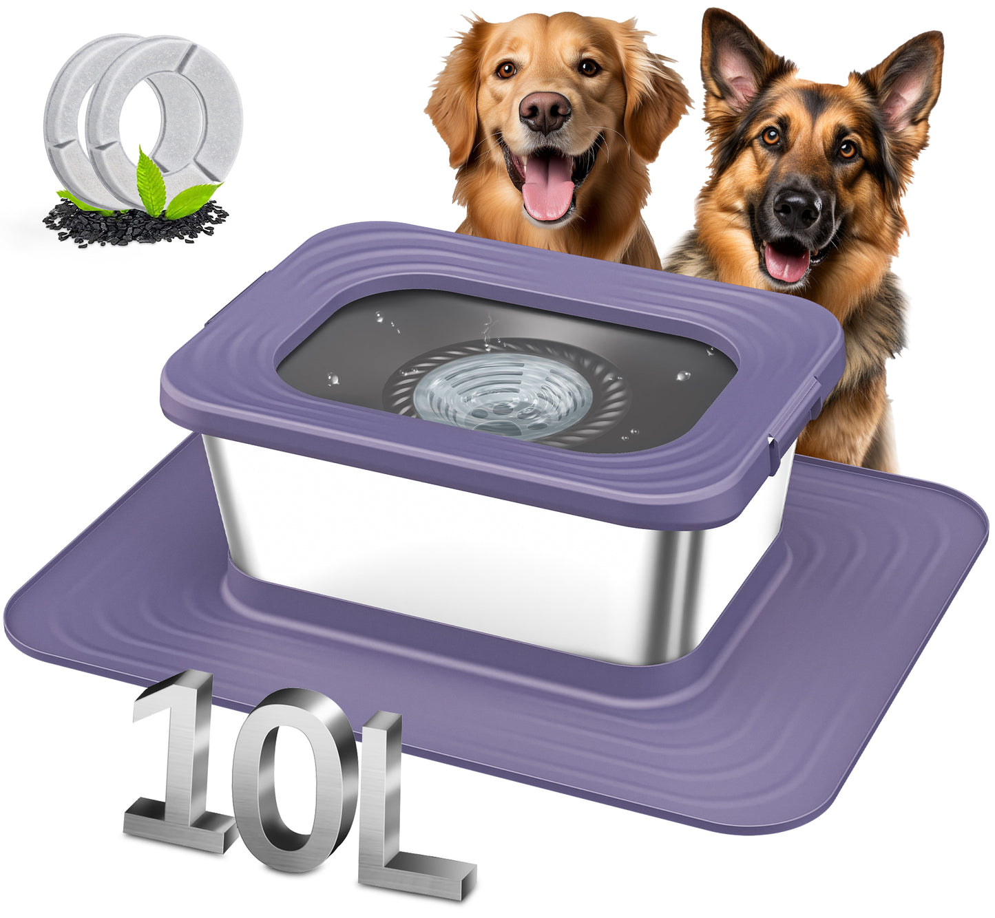 Decflow 10L Stainless Steel Dog Bowl, No-Spill Splash-Proof, Comes with XXL Silicone Mat, Spill-Resistant Slow Feeder, Ideal for Messy Drinkers, Heavy-Duty Pet Bowl, Suitable for Indoor/Outdoor Use