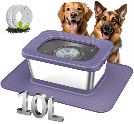 Decflow 10L Stainless Steel Dog Bowl, No-Spill Splash-Proof, Comes with XXL Silicone Mat, Spill-Resistant Slow Feeder, Ideal for Messy Drinkers, Heavy-Duty Pet Bowl, Suitable for Indoor/Outdoor Use