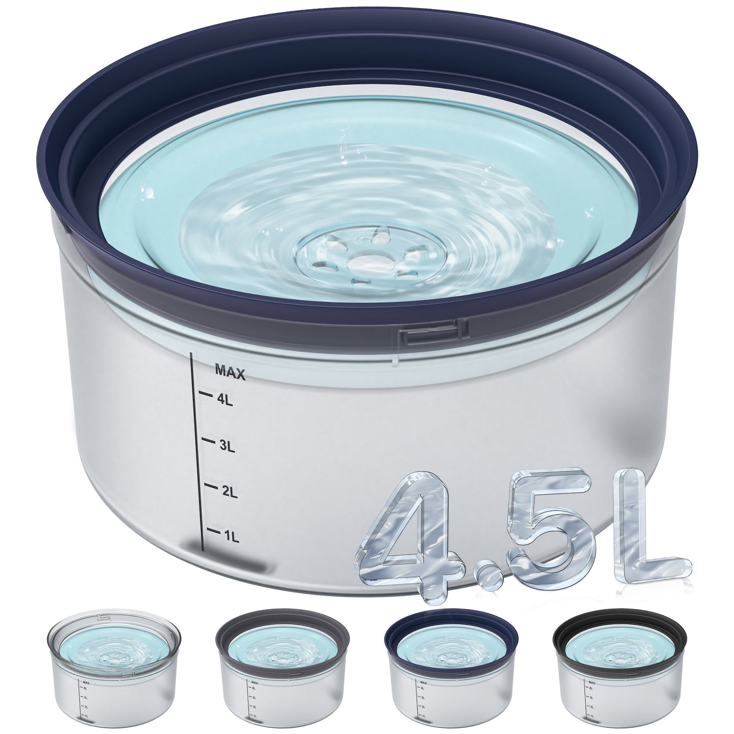 Decflow 1.2 Gallon (about 1.2 liters) Dog Water Bowl, Non-Spill, 4.5 Liter Large Capacity Spill-Proof Dog Bowl with Transparent Floating Tray, Splash-Proof, Slow Drinking Dog Bowl for Messy Drinkers (Transparent)